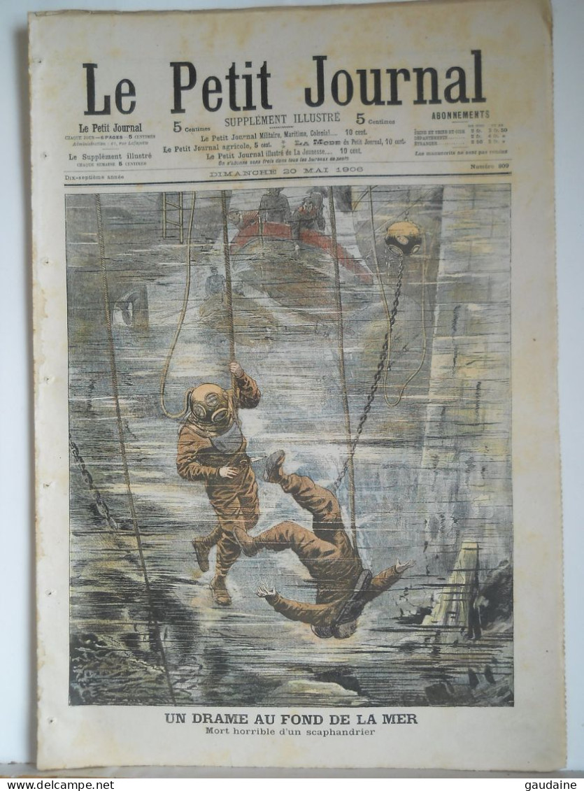 Le Petit Journal N°809 – 20 Mai 1906 – Mort Horrible D’un Scaphandrier Au Fond De La Mer – Guyane : Forçats Requins - Le Petit Journal