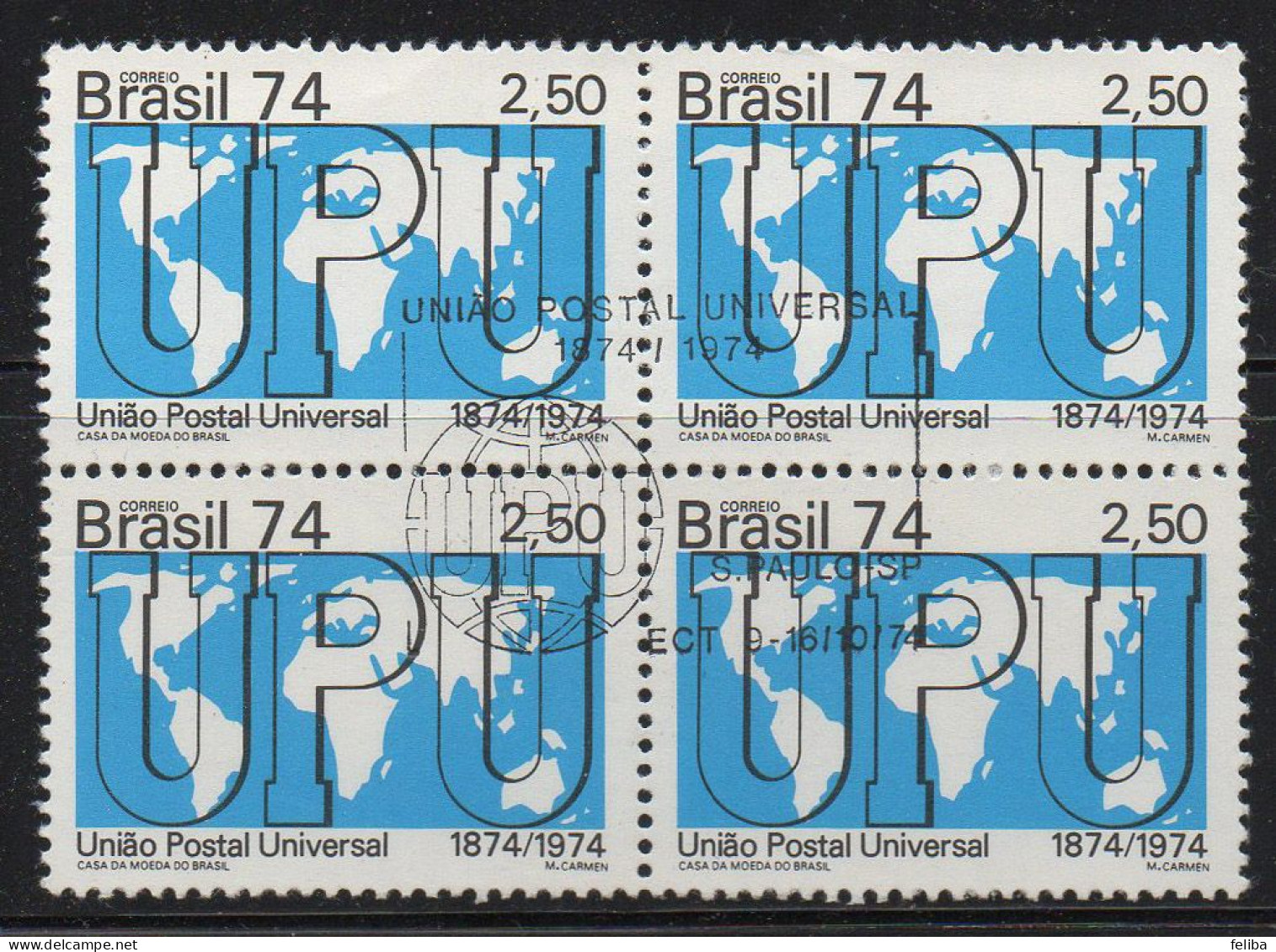 Brazil 1974 First Day Cancel On Block Of 4 - Unused Stamps