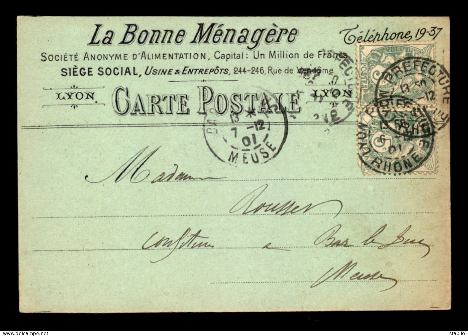 69 - LYON 3EME - LA BONNE MENAGERE, 24 COURS LAFAYETTE - CARTE DE SERVICE FORMAT 12.7 X 8.7 CM - Lyon 3