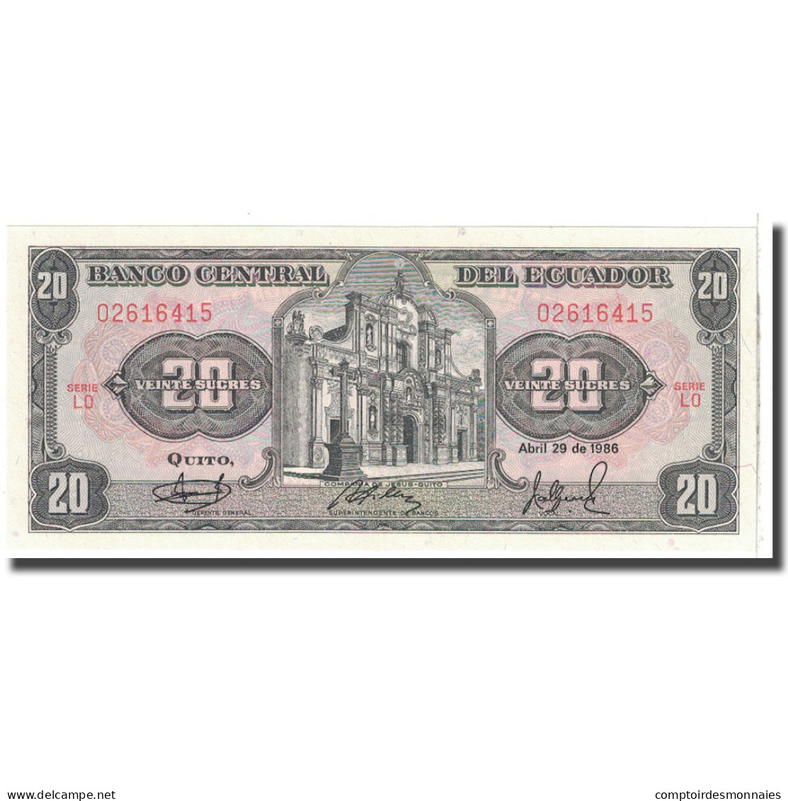 Billet, Équateur, 20 Sucres, 1986, 1986-04-29, KM:121Aa, NEUF - Ecuador