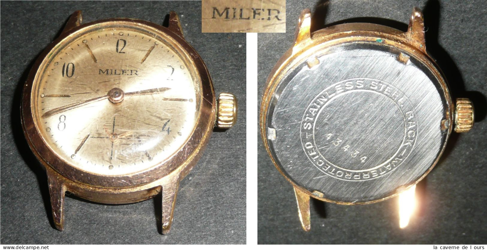 Rare Ancienne Montre Mécanique Plaquée Or Avec Trotteuse, MILER - Horloge: Antiek