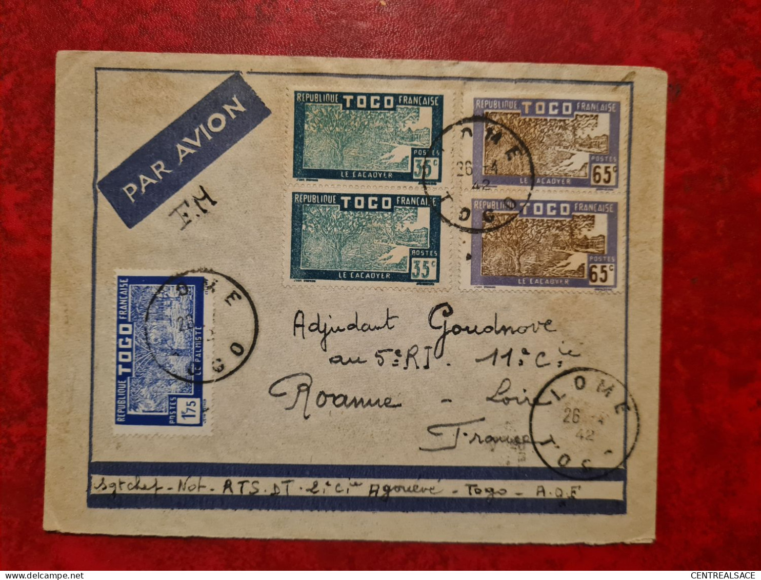 Lettre / Carte   TOGO LOME 1942 FRANCHISE MILITAIRE N0 70 ET 75 - Togo (1960-...)