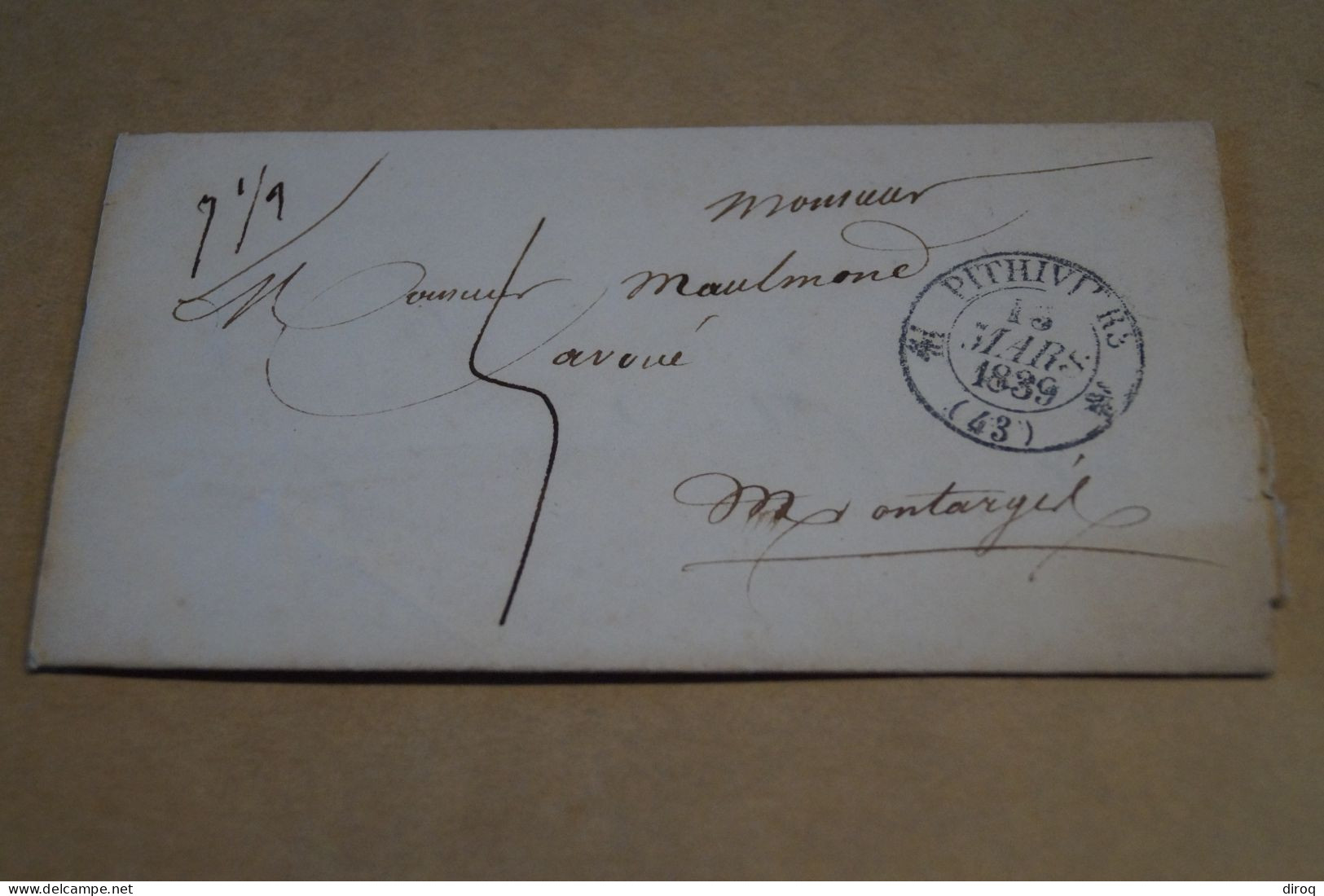 Bel Envoi,oblitération Pithiviers 1838,oblitération Montargis, N° 43 - Autres & Non Classés