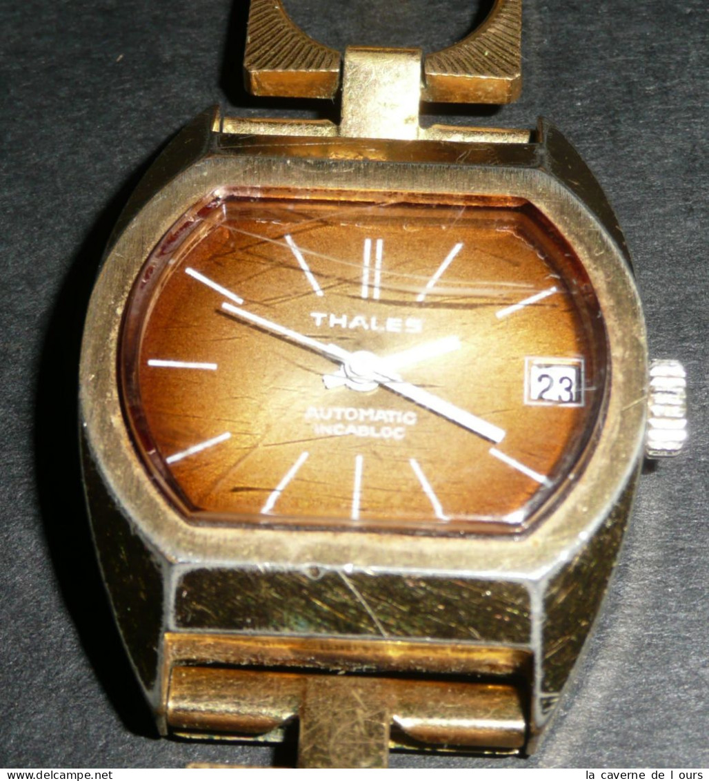 Montre Automatique Vintage THALES Automatic Incabloc, Bracelet Métal Doré Dateur - Antike Uhren