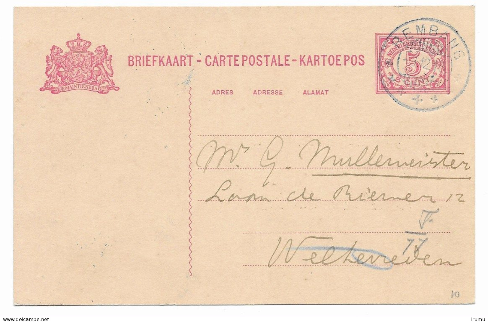 Ned. Indië 1913-14, G23 Rembang Naar Weltevreden (SN 2749) - Niederländisch-Indien