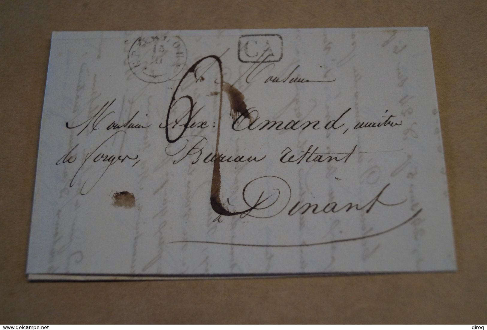 Bel Envoi,très Belle Oblitération Gembloux CA Et Dinant 1838 - Linear Postmarks