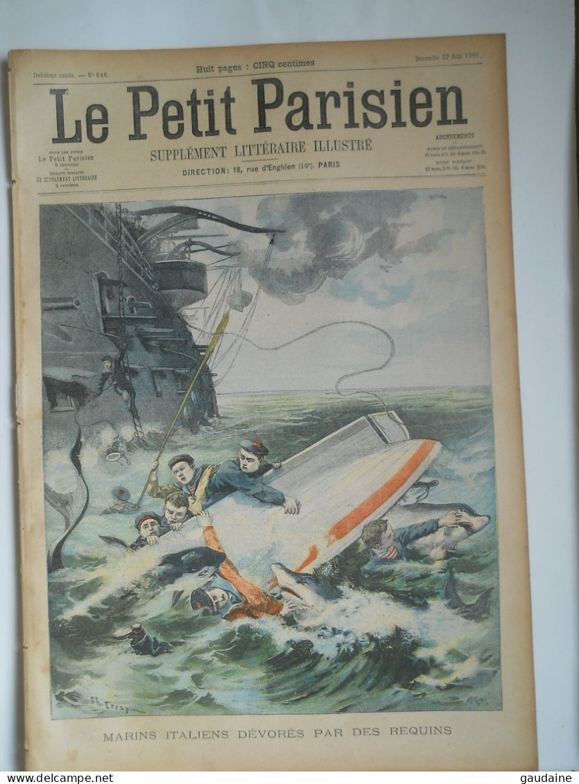 LE PETIT PARISIEN N°646 - 23 JUIN 1901 - MARIN ITALIEN DU « CALABRIA » DEVORES PAR DES REQUINS - ACCIDENT FONTAINEBLEAU - Le Petit Parisien
