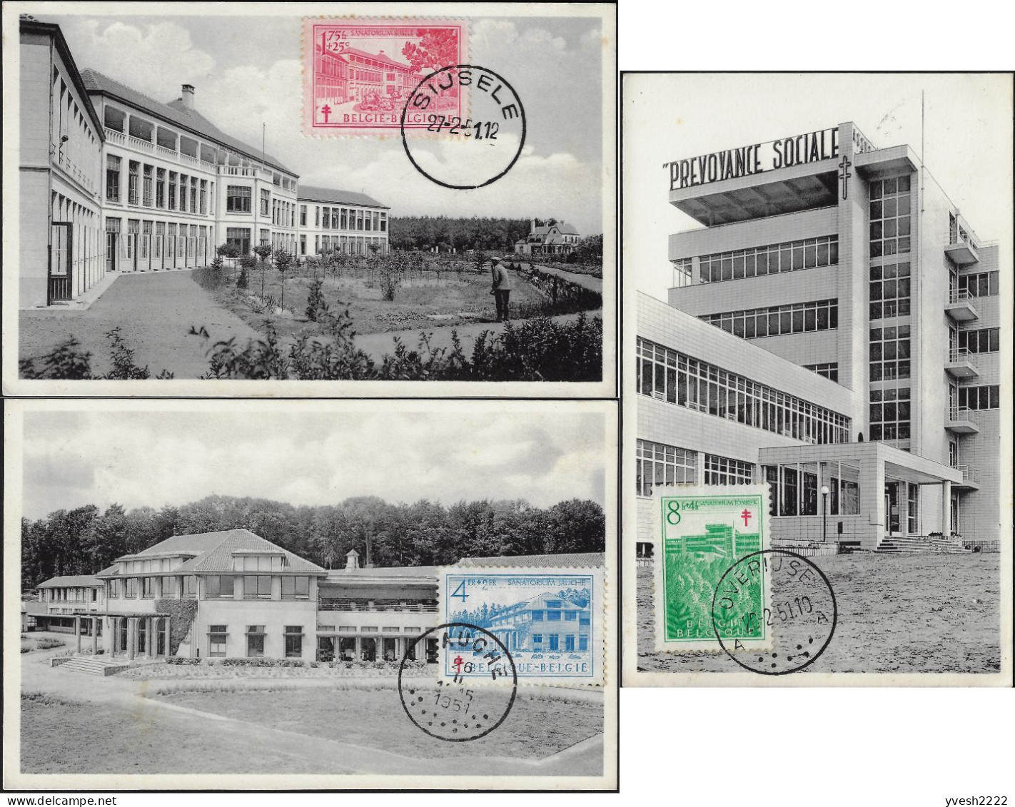 Belgique 1950 Y&T 838 à 840 Sur Cartes Maxima. Tuberculose, Sanatoria De Sijsele, Jauche Et Overijse - Malattie