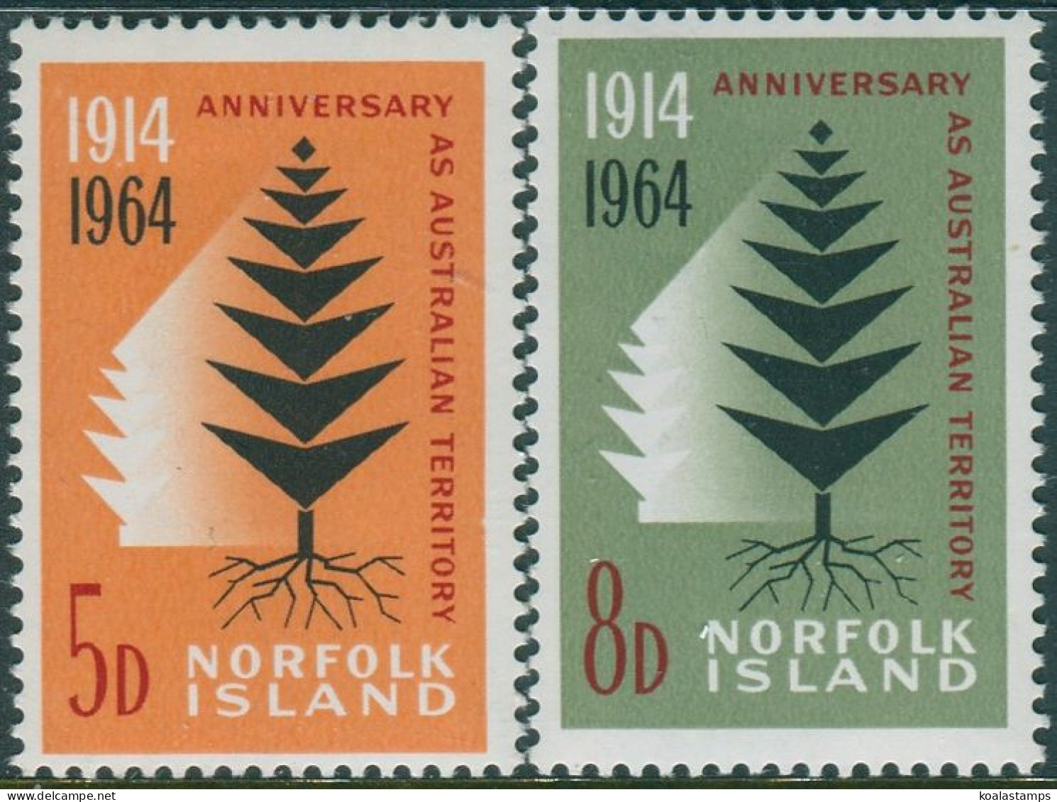 Norfolk Island 1964 SG55-56 Australian Territory Anniversary Pine Tree Set MLH - Norfolk Island