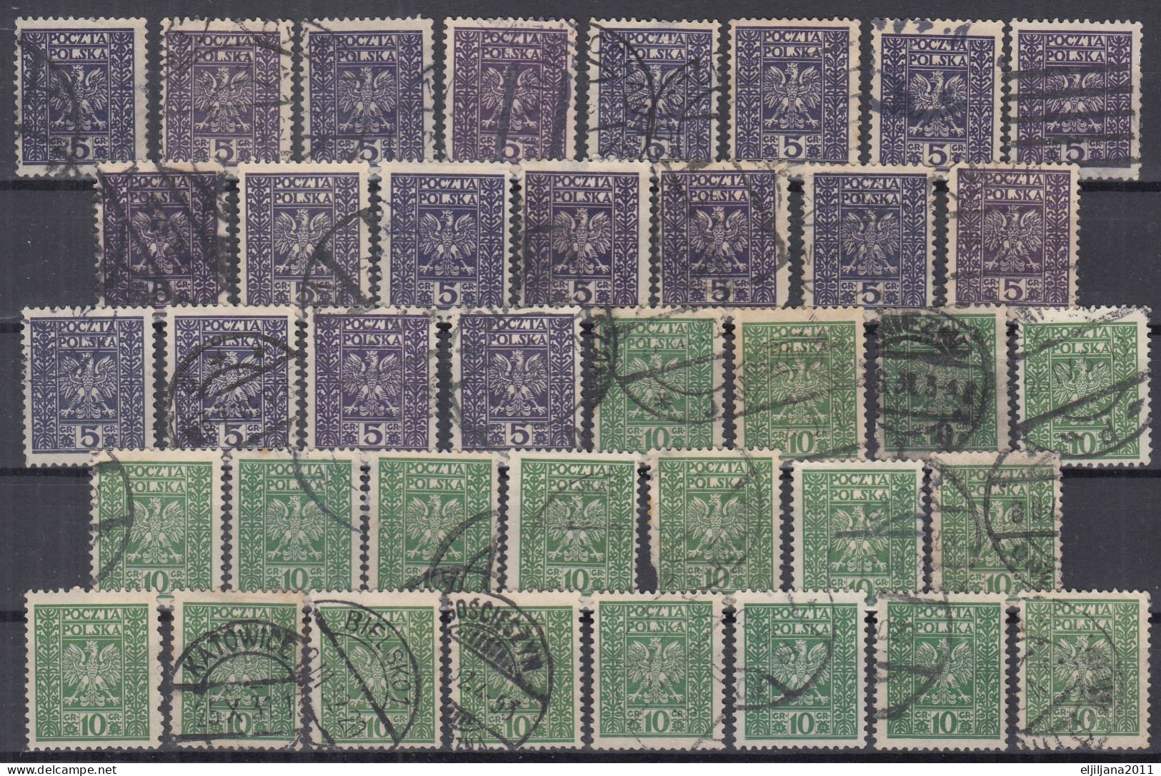 ⁕ Poland 1928 ⁕ Coat of arms - Eagle 5 & 10 Gr. Mi.261,262 ⁕ 38v used / shades - see scan ( 1v MNH )