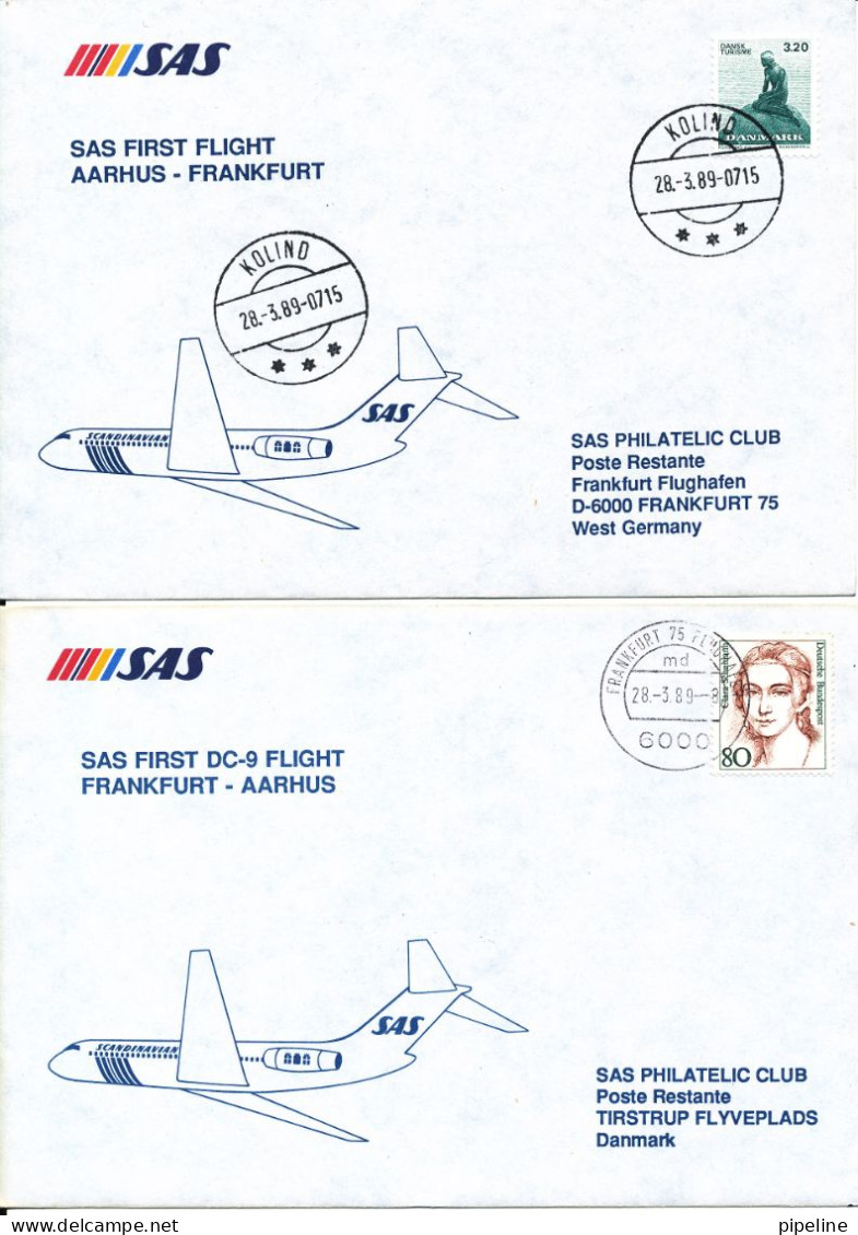 Denmark - Germany SAS First Flight Aarhus - Frankfurt 28-3-1989 And Return 28-3-1989 2 Covers - Cartas & Documentos