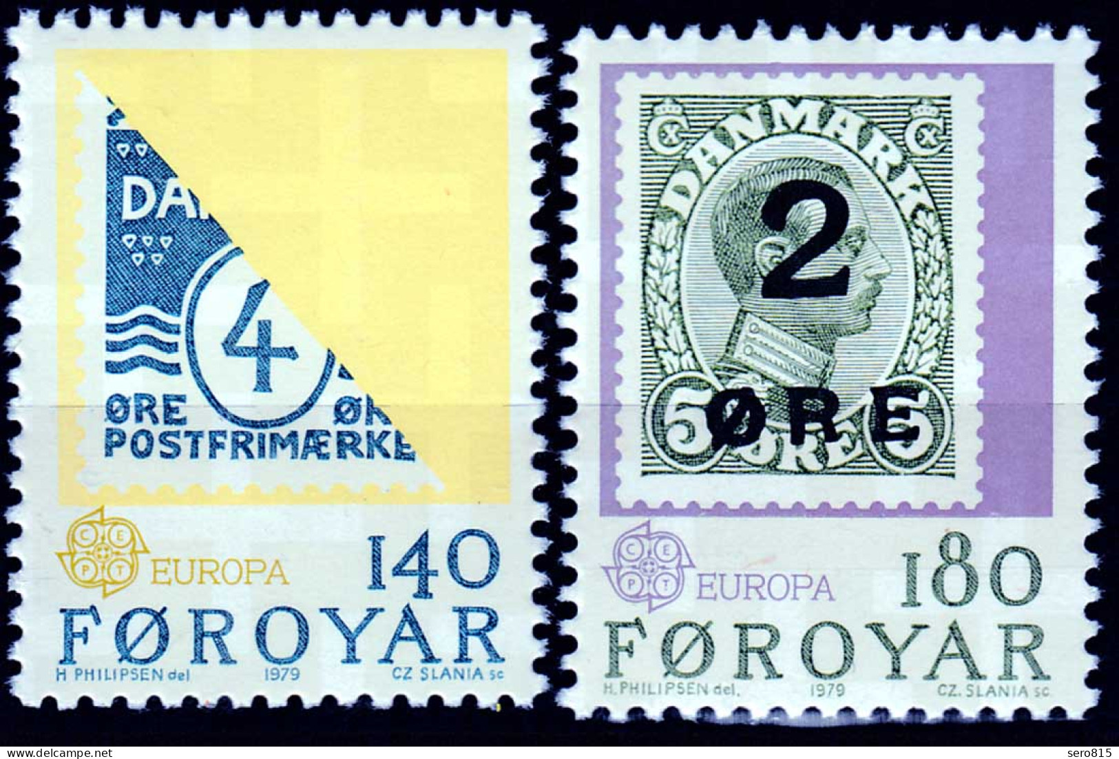 Färöer – Faroe Islands 1979 Mi. 43-44 ** MNH Cept Briefmarke Auf Briefmarke - Färöer Inseln