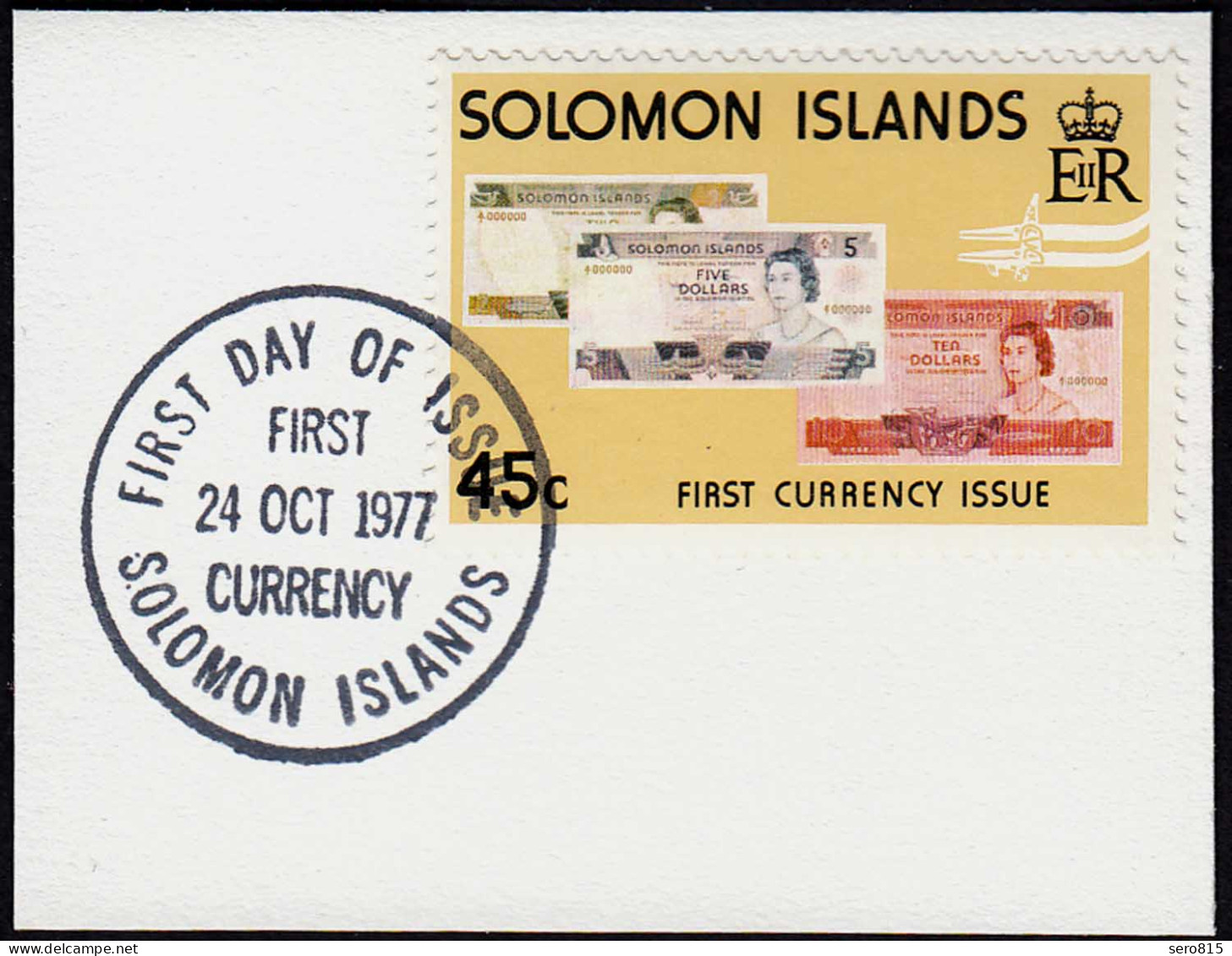Solomon Islands 1977 45 Cent Briefstück Banknoten Auf Briefmarken  -  - Solomon Islands (1978-...)