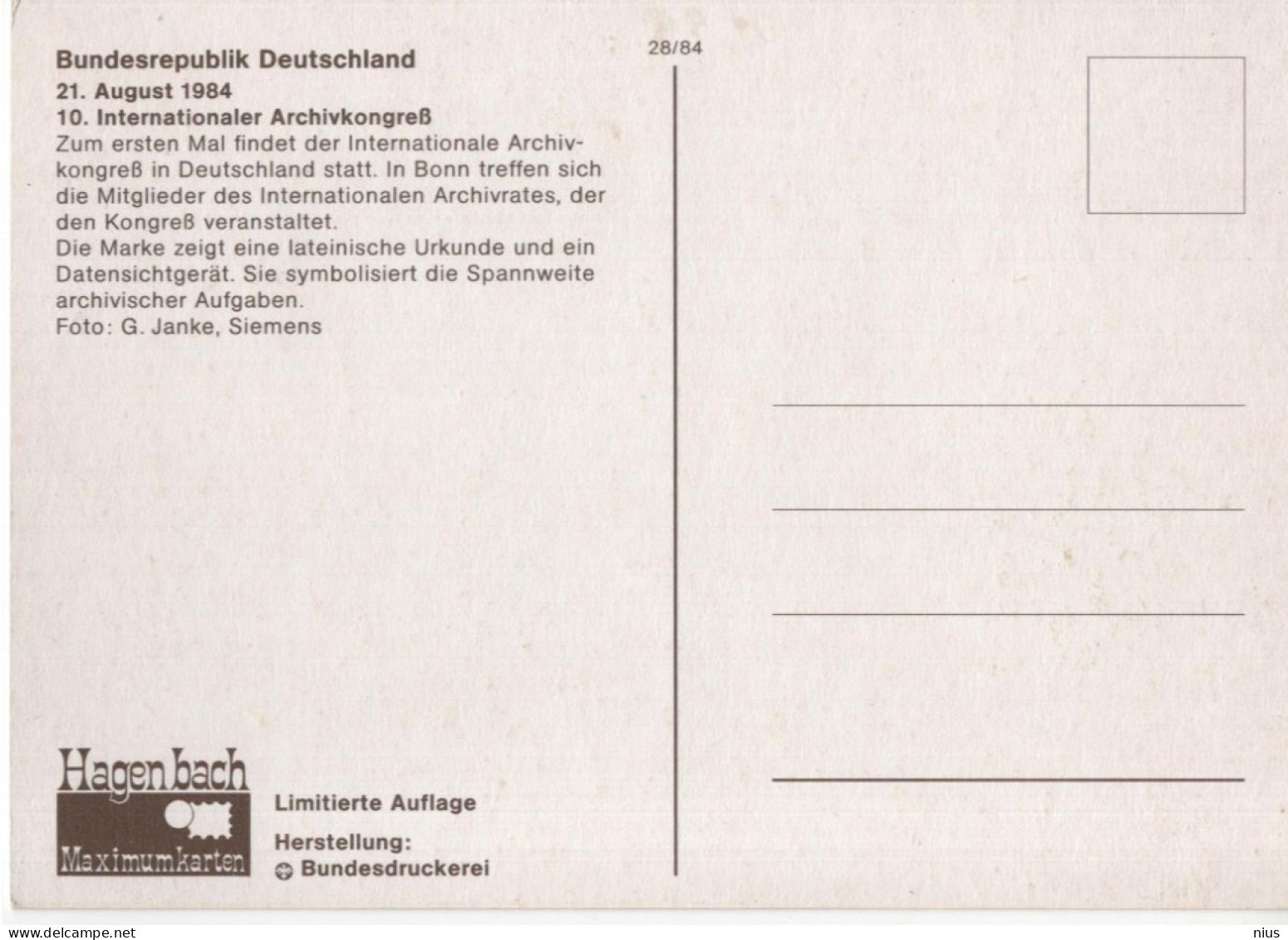 Germany Deutschland 1984 Maximum Card, 10. Internationaler Archivkongress, Alte Urkunde, Computer, Canceled In Bonn - 1981-2000