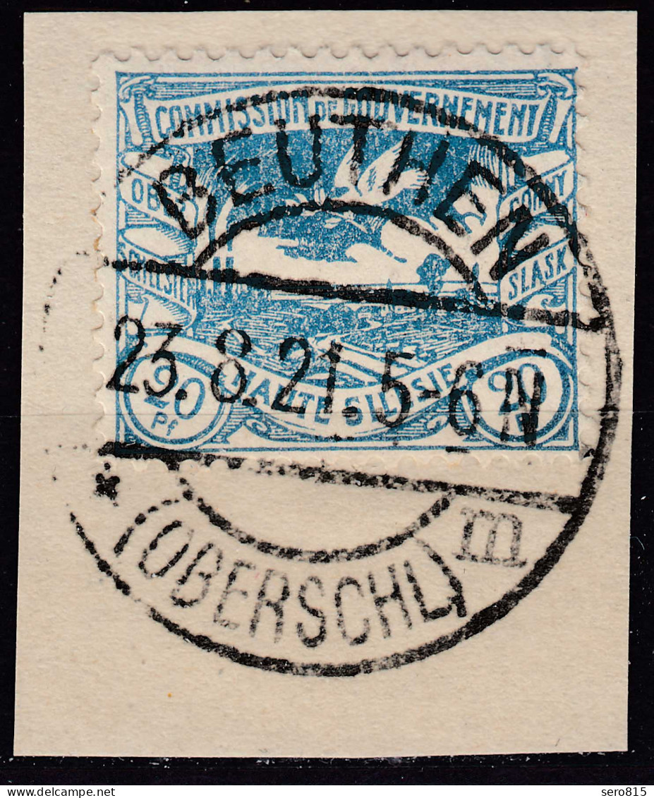 Oberschlesien - Upper Silesia 20 Pfg. Mi. 18 Used Gebraucht Briefstück BEUTHEN - Silesia