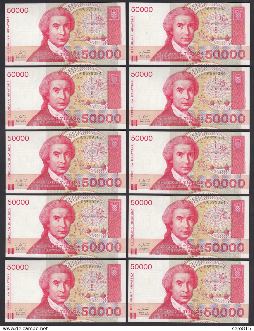 Kroatien - Croatia - 10 Stück á 50000 50.000 Dinara 1993 Pick 26a UNC (1) (89167 - Croazia