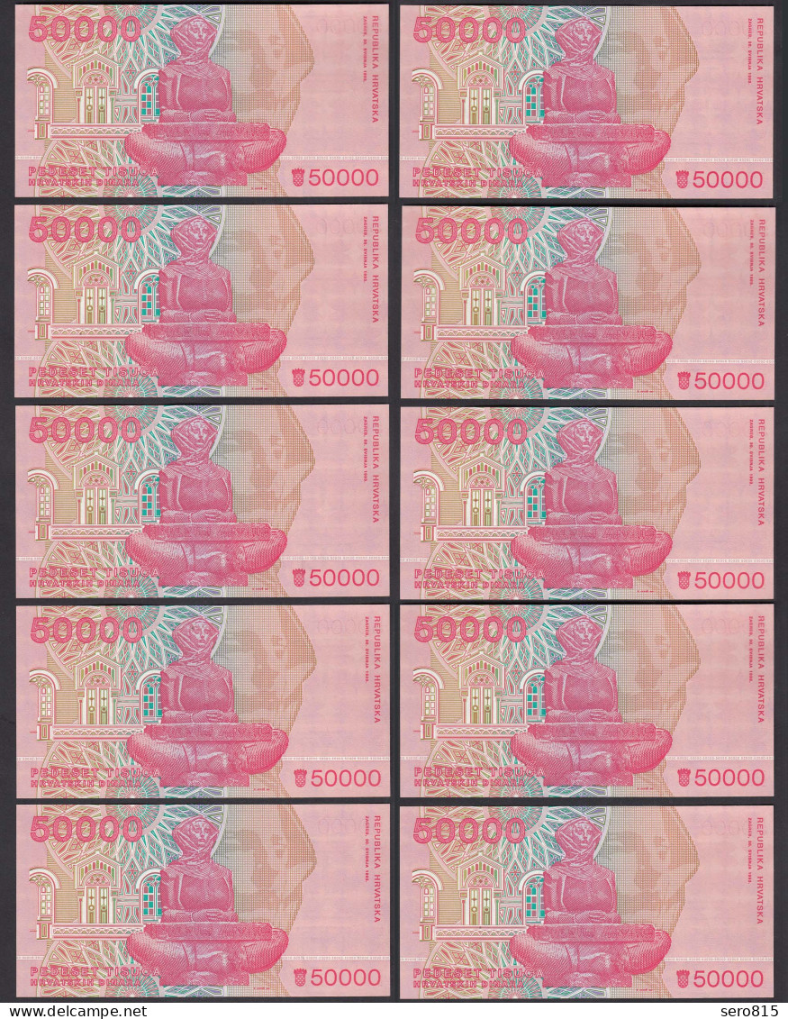 Kroatien - Croatia - 10 Stück á 50000 50.000 Dinara 1993 Pick 26a UNC (1) (89167 - Kroatië