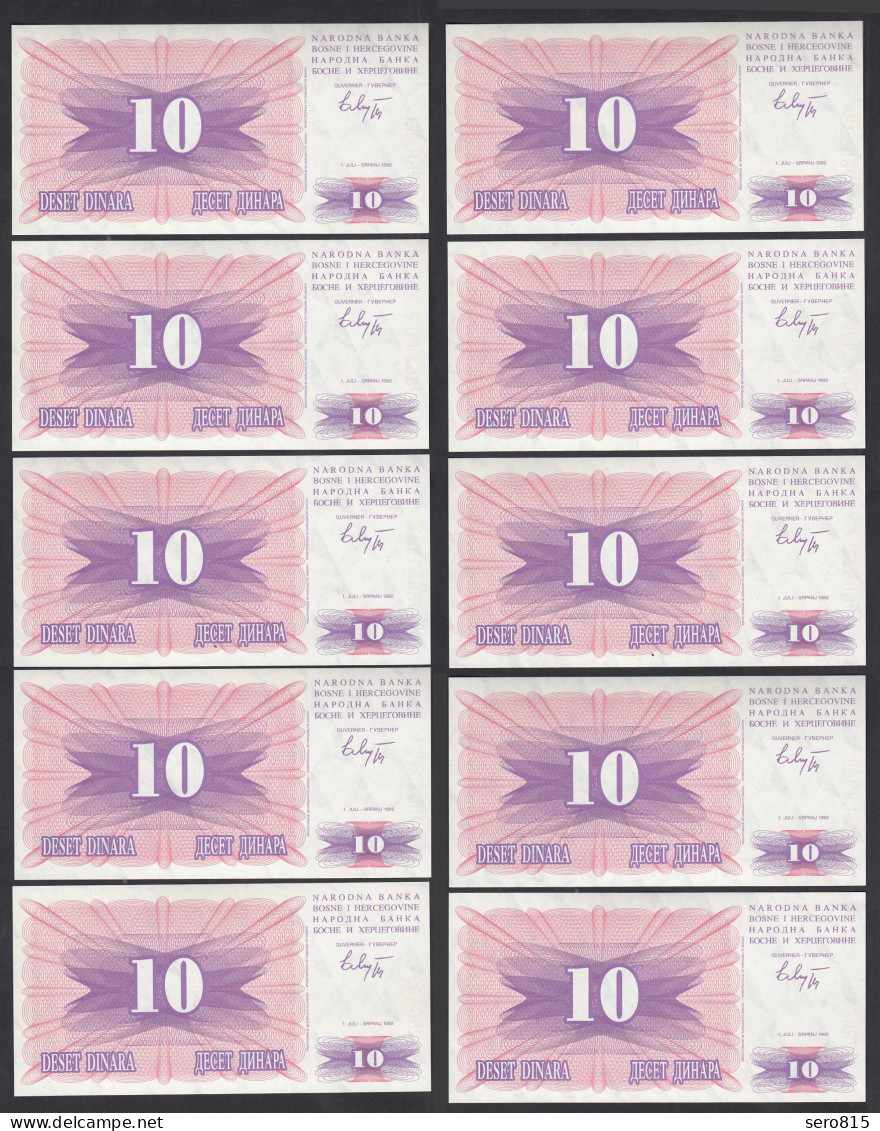 Bosnien-Herzegowina - 10 Stück á 10 Dinara 1992 Pick 10a UNC (1)    (89058 - Bosnië En Herzegovina