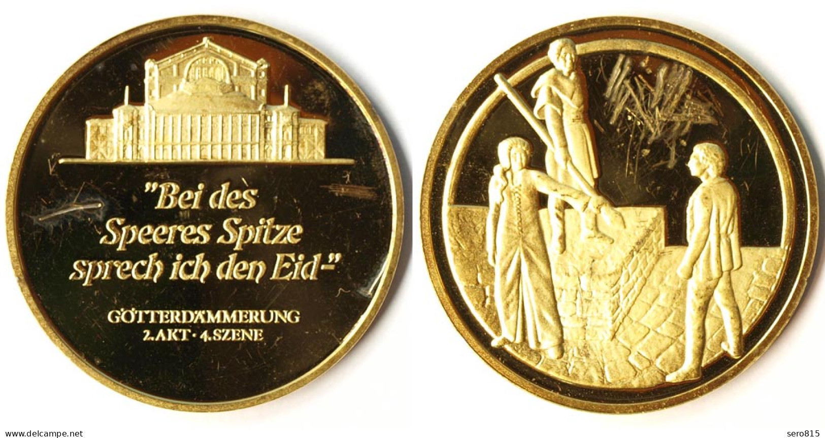 Silber-Medaille Vergoldet 925er Sterling 44 Mm 31,8 Gramm Götterdämmerung (r1264 - Non Classés