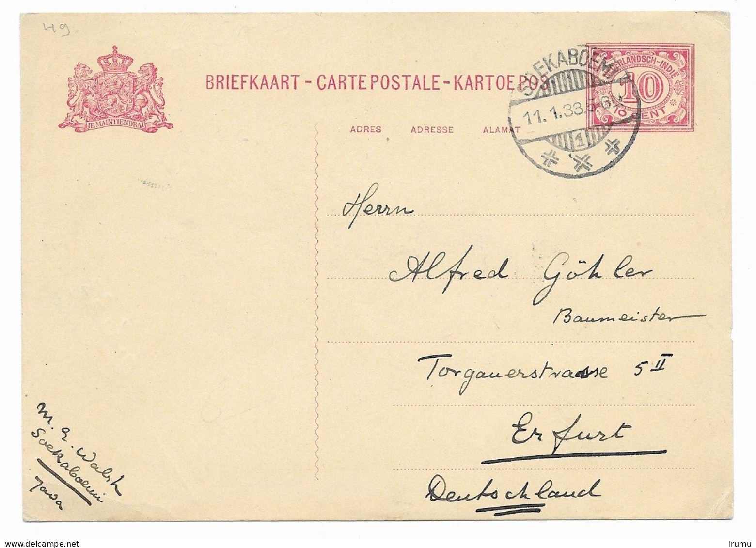 Ned. Indië 1929-31, G49 Soekaboemi Naar Duitsland (SN 2768) - Niederländisch-Indien