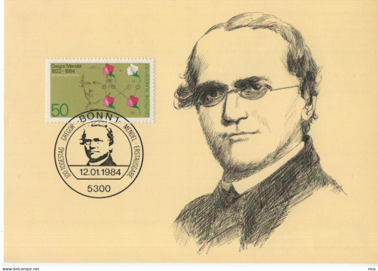 Germany Deutschland 1984 Maximum Card, Gregor Mendel, Biologist Meteorologist Mathematician, Canceled In Bonn - 1981-2000