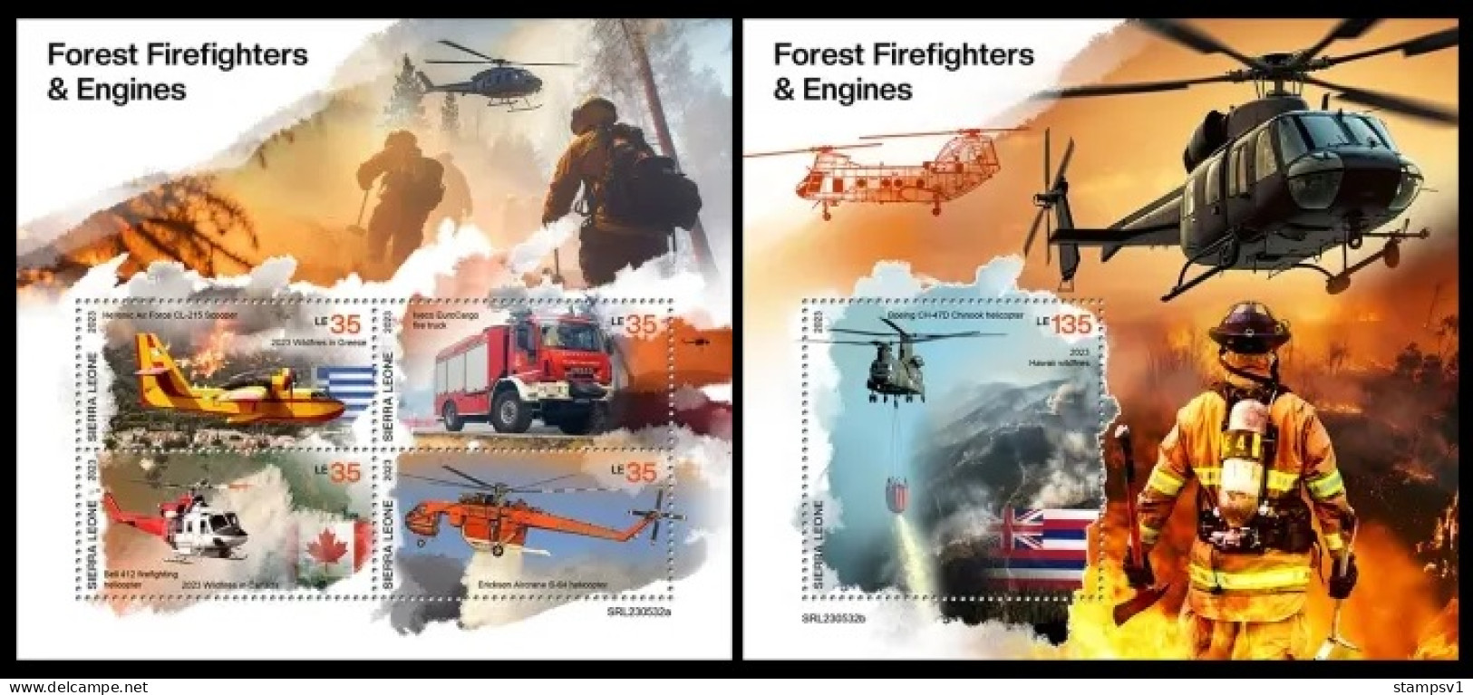 Sierra Leone  2023 Forest Firefighters & Engines. Helicopters. (532) OFFICIAL ISSUE - Helicópteros