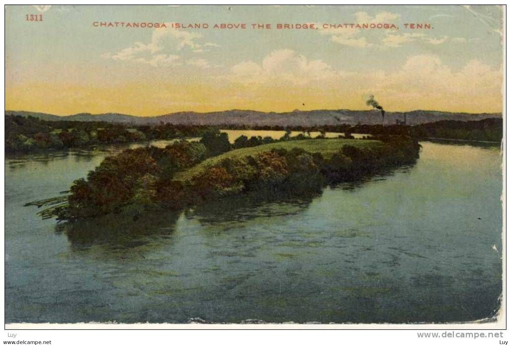 CHATTANOOGA Island Above The Bridge,  Used 1911 Tenn. Art Colored PC - - Chattanooga