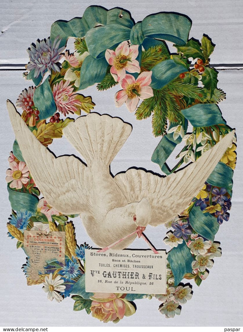 Très Grand Chromo Découpis Circa 1900 - Carton Gaufré 36x26cm - Veuve Gauthier Rideaux Stores Couvertures Toul - Enfants