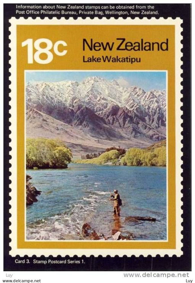 New Zealand - Stamp Postcard Series 1, Card 3, Lake Wakatipu - Briefmarken (Abbildungen)