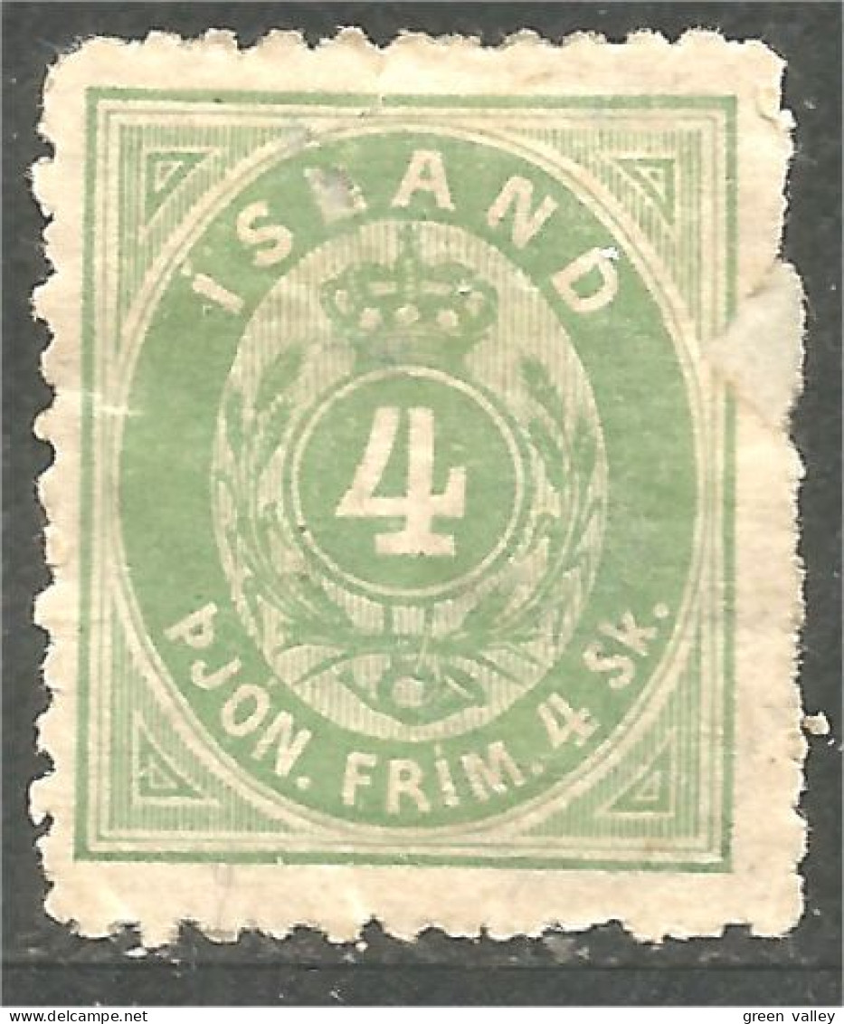 496 Iceland Official Service 1873 4 Sk Vert Green Faulty MH * Neuf (ISL-357) - Servizio