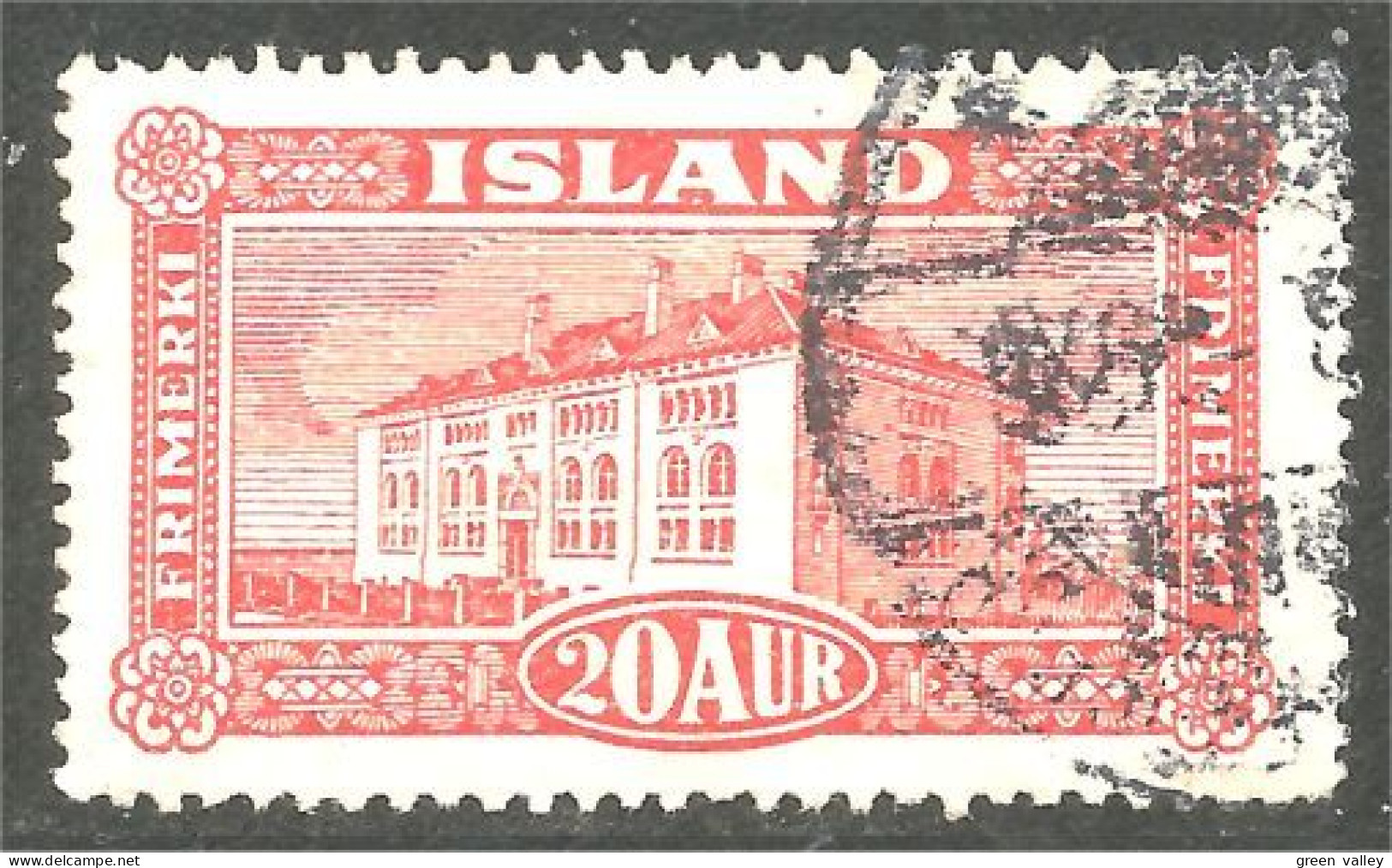 496 Iceland 1925 Museum Building Musée 20 Aur Vermillon (ISL-342) - Gebruikt