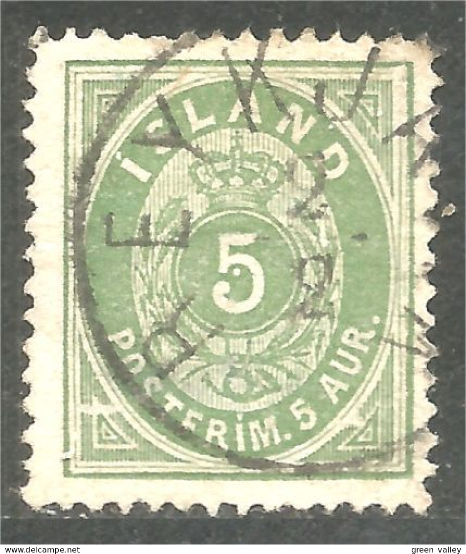 496 Iceland 1882 5 Aur Vert Green (ISL-350) - Gebraucht