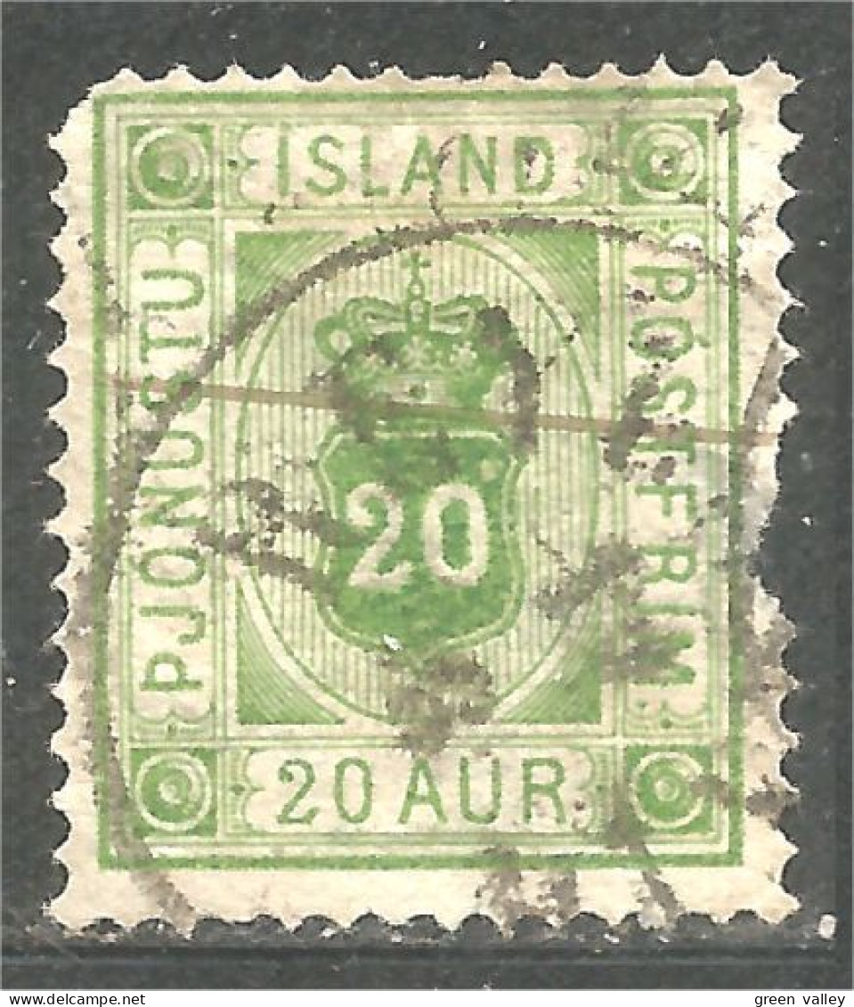 496 Iceland Official Service 1876 20 Aur Vert Green Perf 14 (ISL-355) - Dienstmarken