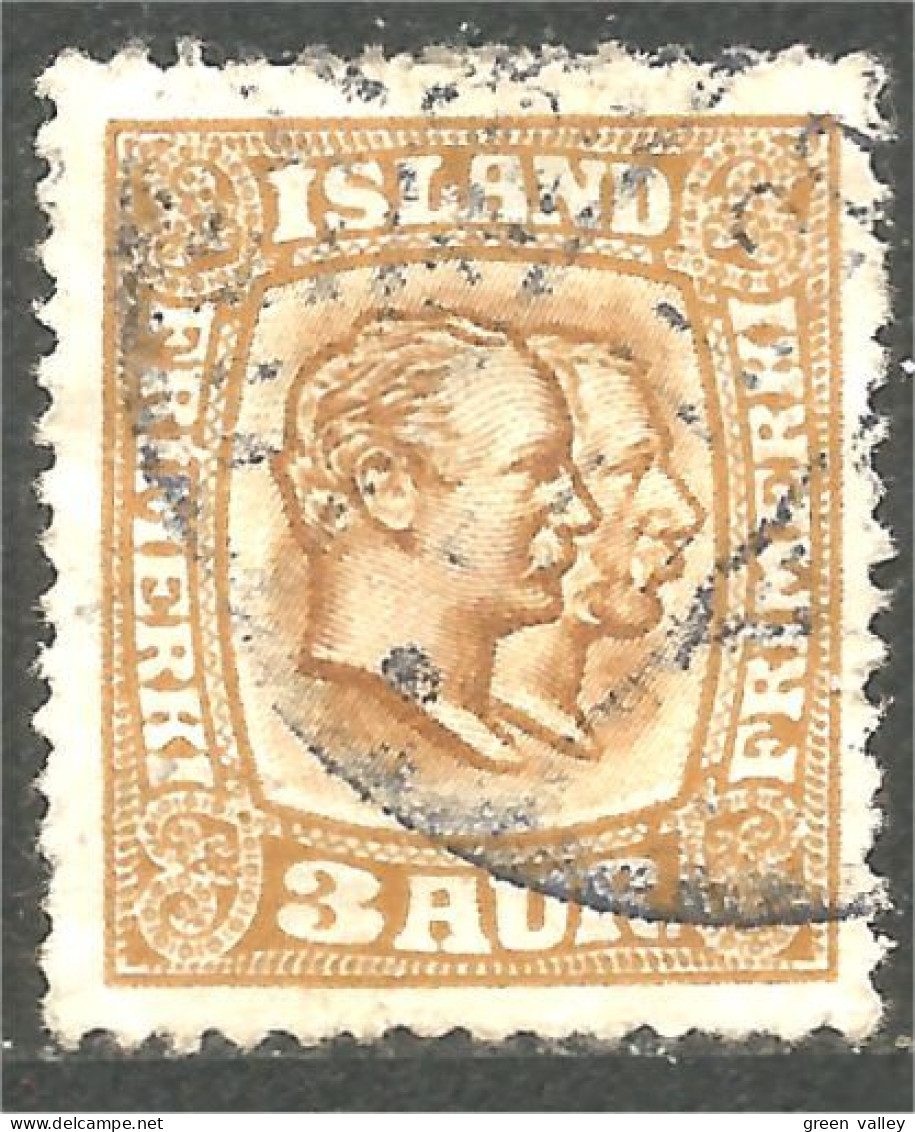 496 Iceland 1915 Christian IX Frederik VIII 3 Aur (ISL-346) - Usati