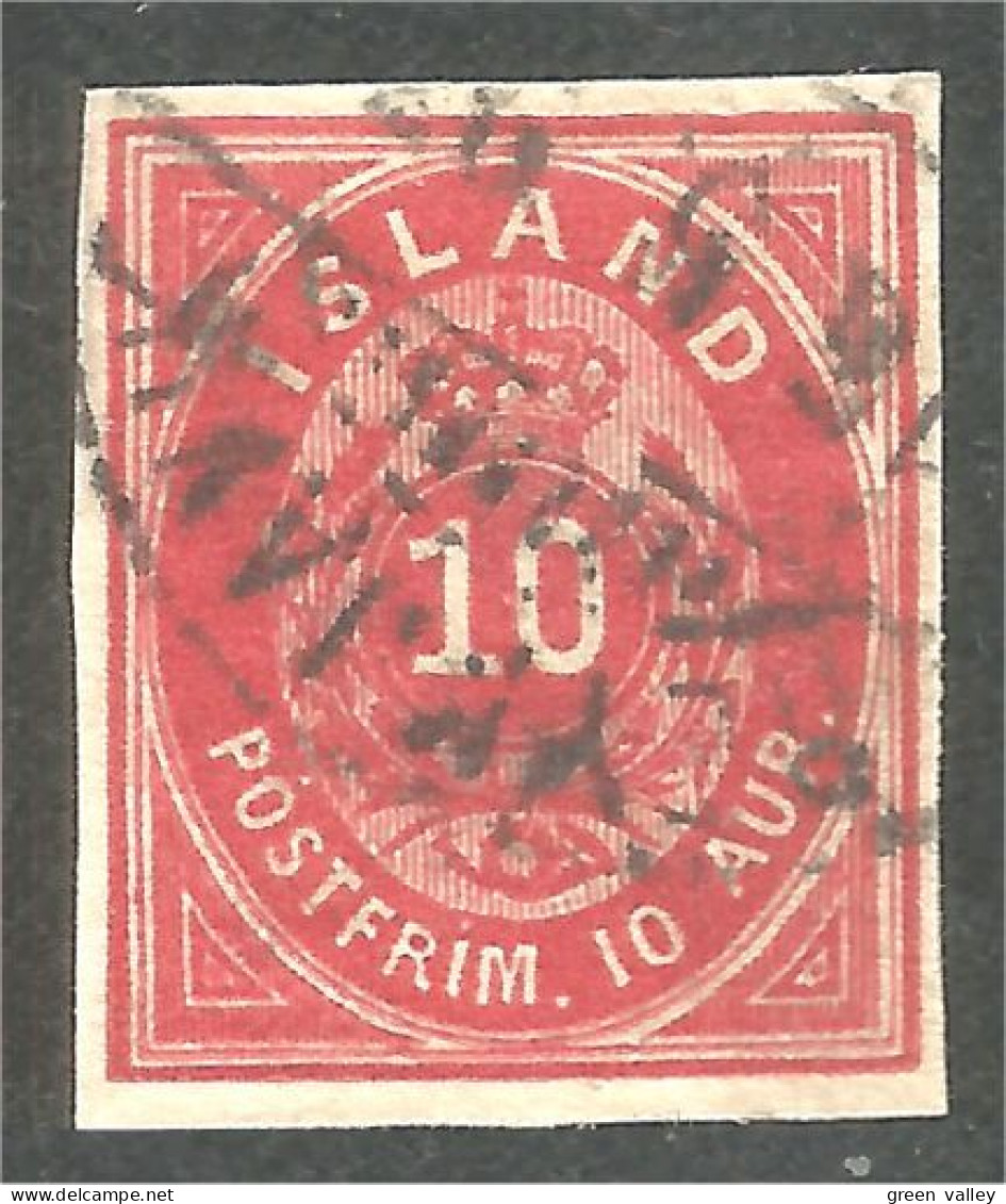 496 Iceland 1876 10 Aur Carmin Carmine Imperforate Non Dentelé (ISL-334) - Oblitérés