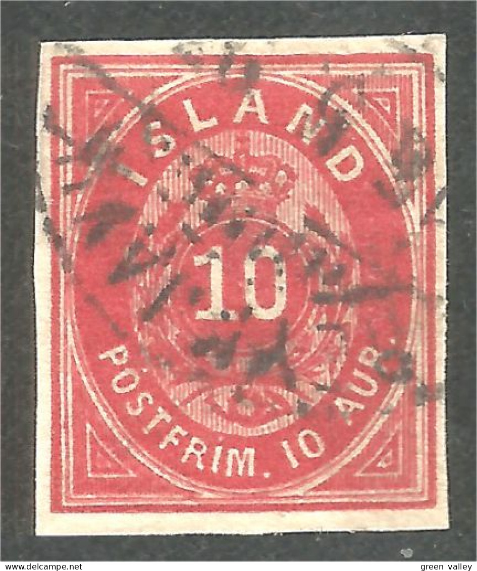 496 Iceland 1876 10 Aur Carmin Carmine Imperforate Non Dentelé (ISL-334) - Usados