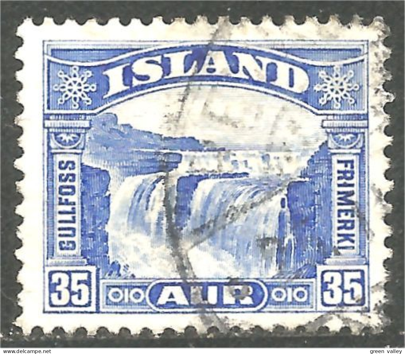 496 Iceland 1931 35 Aur Bleu Blue Gullfoss (ISL-339b) - Oblitérés