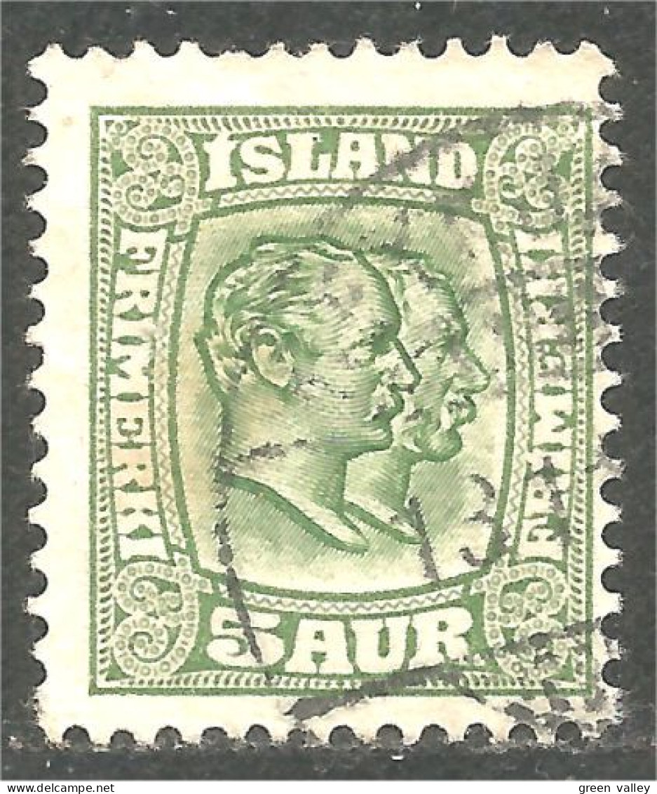 496 Iceland 1907 Christian IX Frederik VIII 5 Aur Vert Green (ISL-337) - Oblitérés