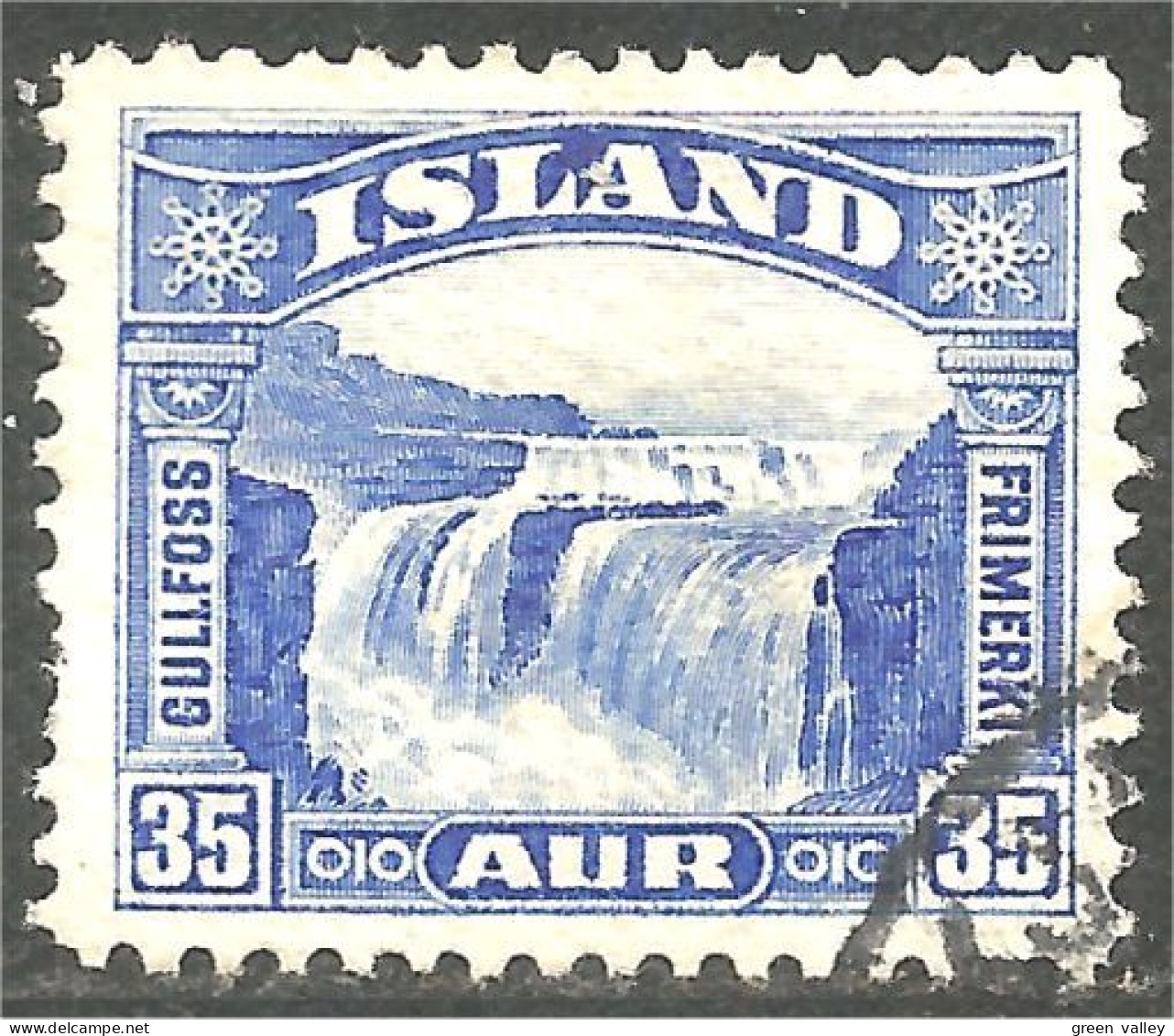 496 Iceland 1931 35 Aur Bleu Blue Gullfoss (ISL-339a) - Oblitérés