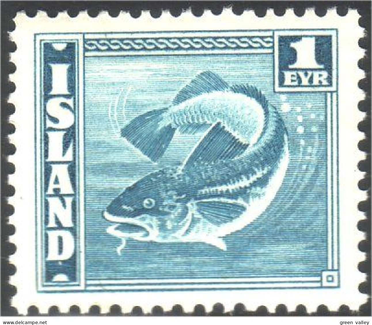 496 Iceland 1 Eyr Fish Poisson Perf 14x13.5 MH * Neuf CH (ISL-24) - Unused Stamps