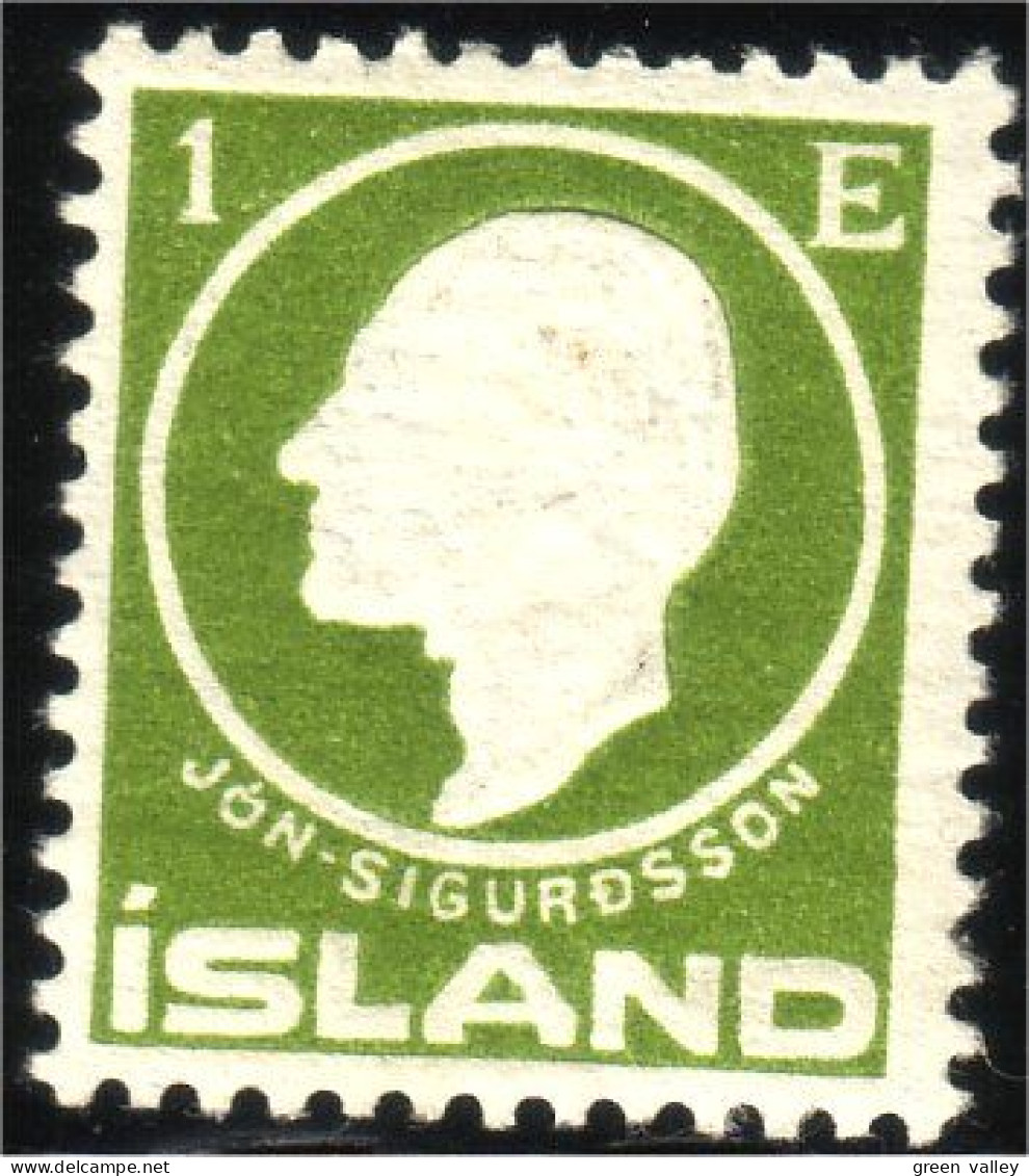 496 Iceland 1e 1911 Bad Gum Paper Adherence MH * Neuf CH (ISL-8) - Neufs