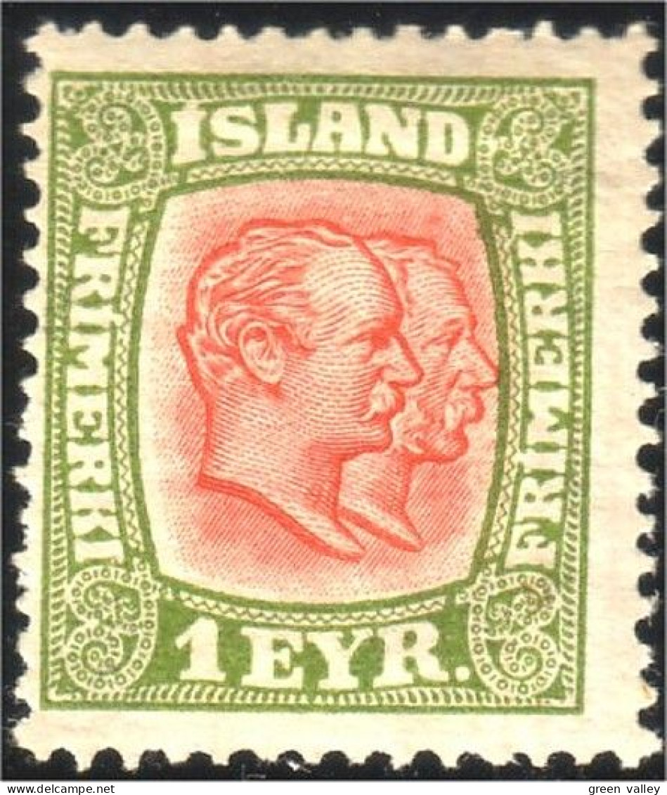 496 Iceland 1e 1915 Perf 14 MH * Neuf CH Thin Aminci (ISL-9) - Ongebruikt