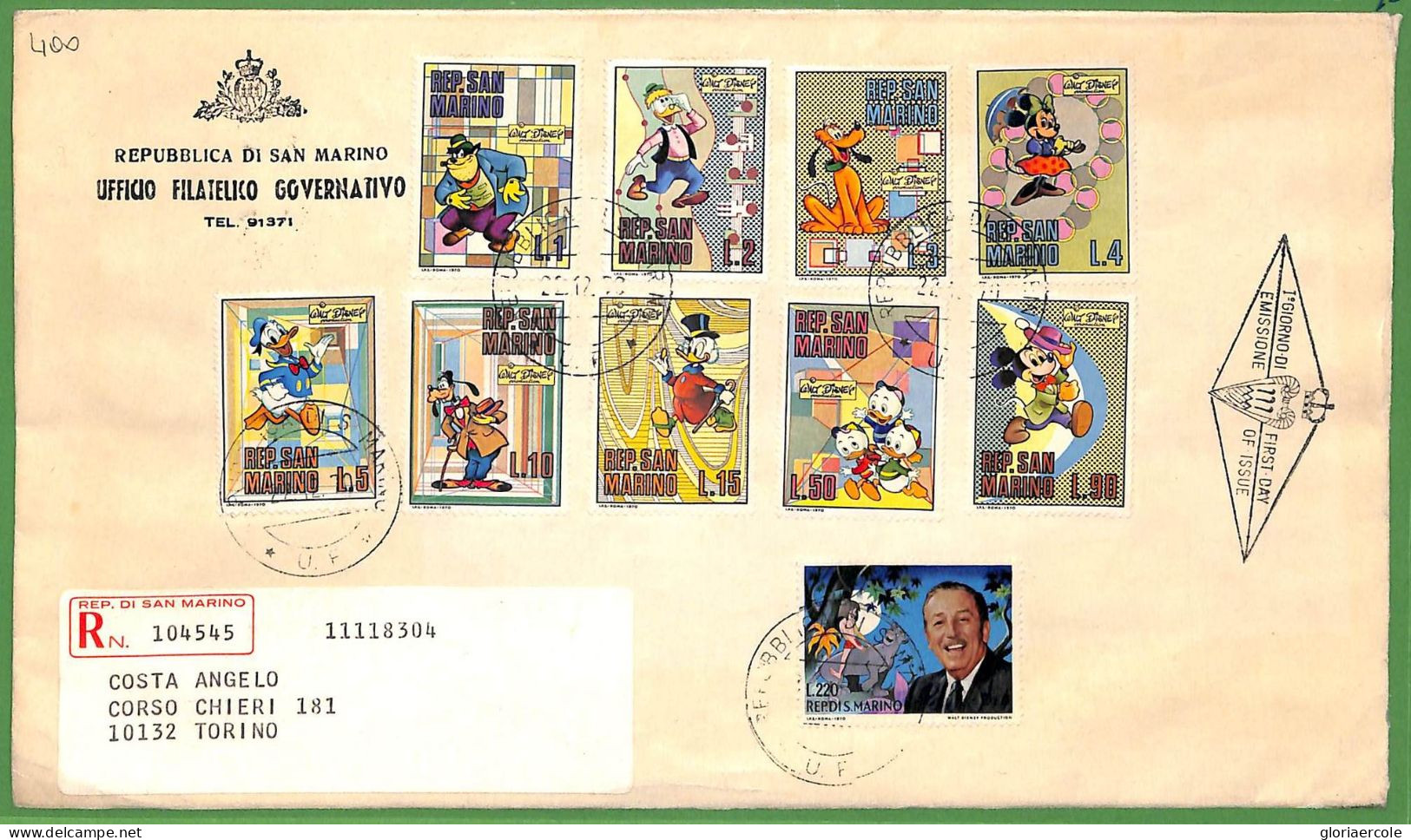 ZA1605 - SAN MARINO  - Storia Postale - FDC COVER  Primo Giorno DISNEY 1971 - FDC