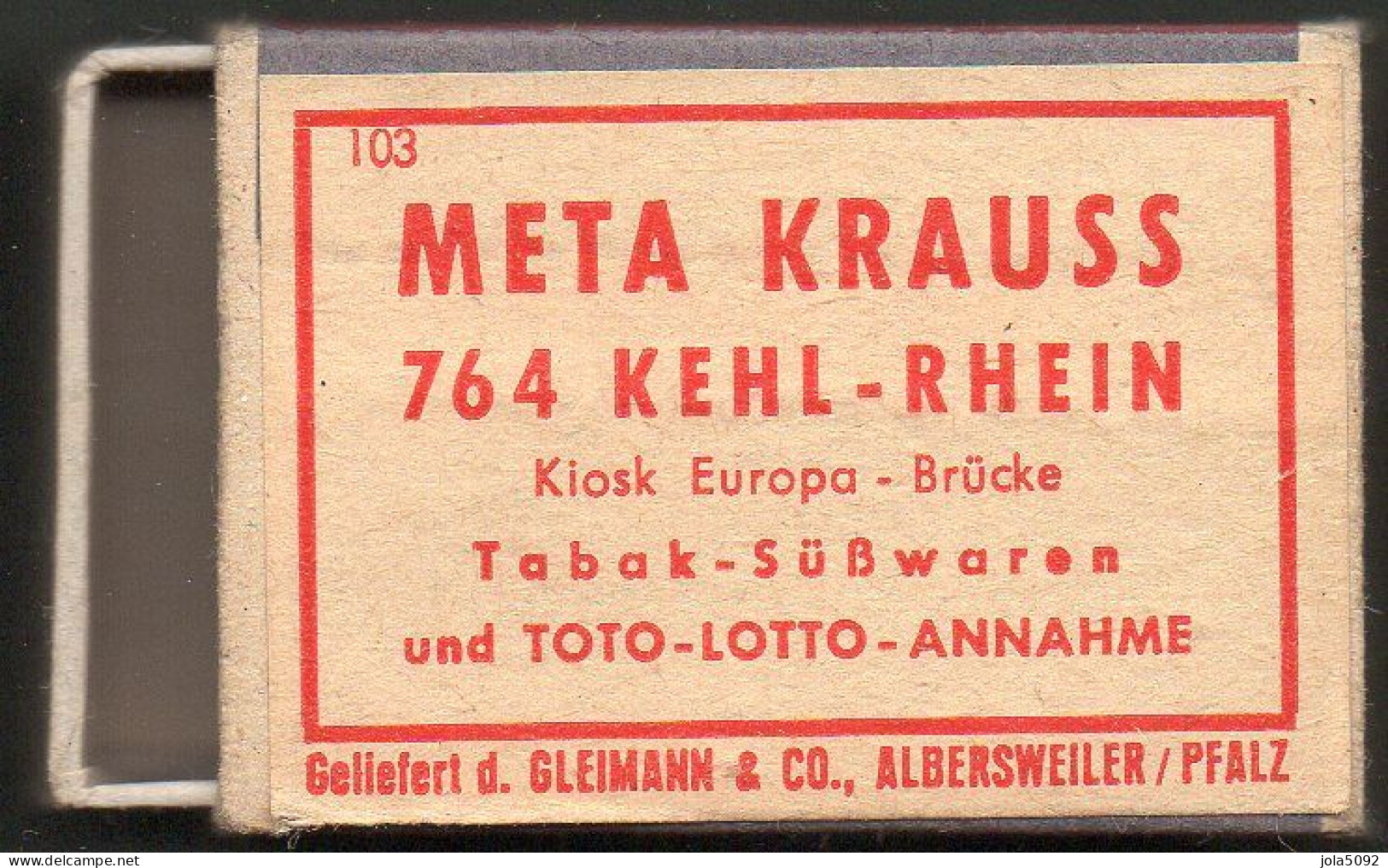 Boîte D'Allumettes - ALLEMAGNE - META KRAUSS 764 KEHL-RHRIN - Boites D'allumettes