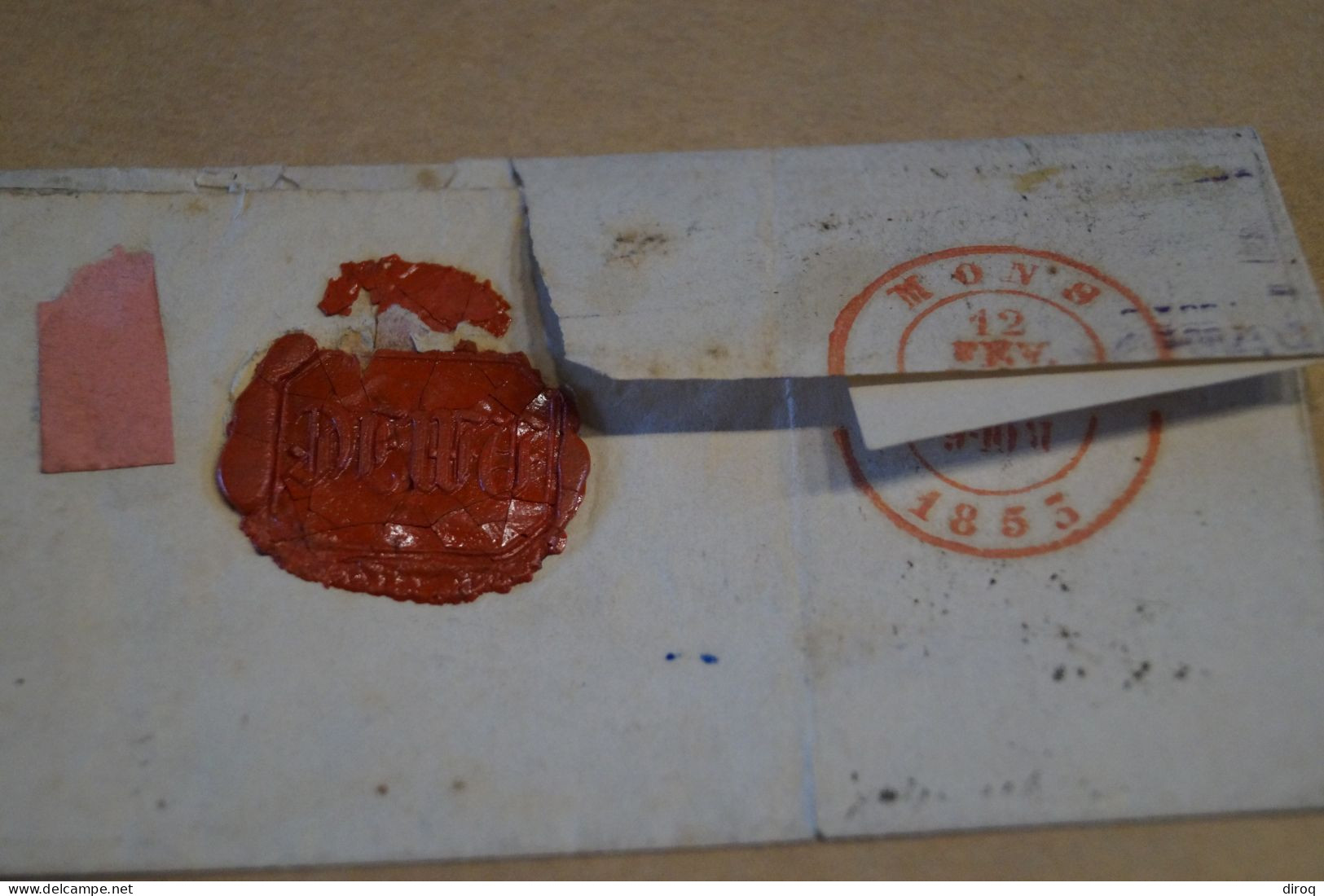bel envoi,très belle oblitération ,2 timbres + cachet de cire, Gand et Mons 1853
