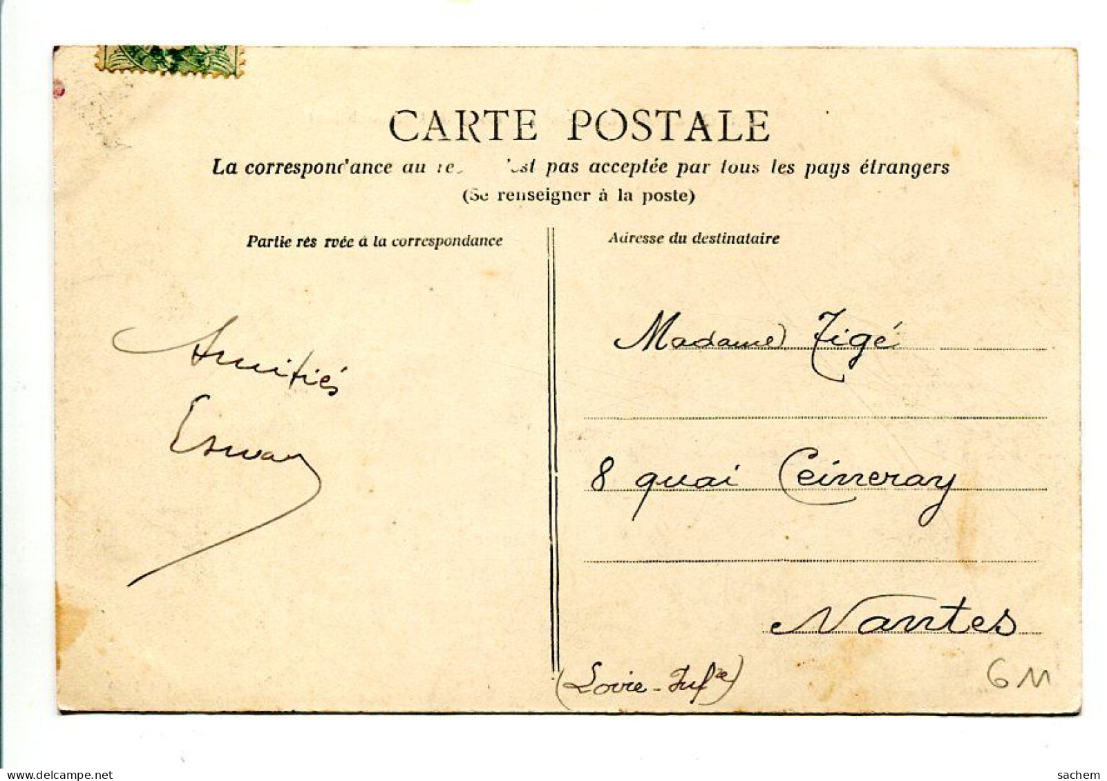 44 DEP 611 CARQUEFOU Jolie Anim Route De Chateaubriant  Cyclistes Charettes  Hotel La Boule D'Or  1906 Timbrée - Carquefou