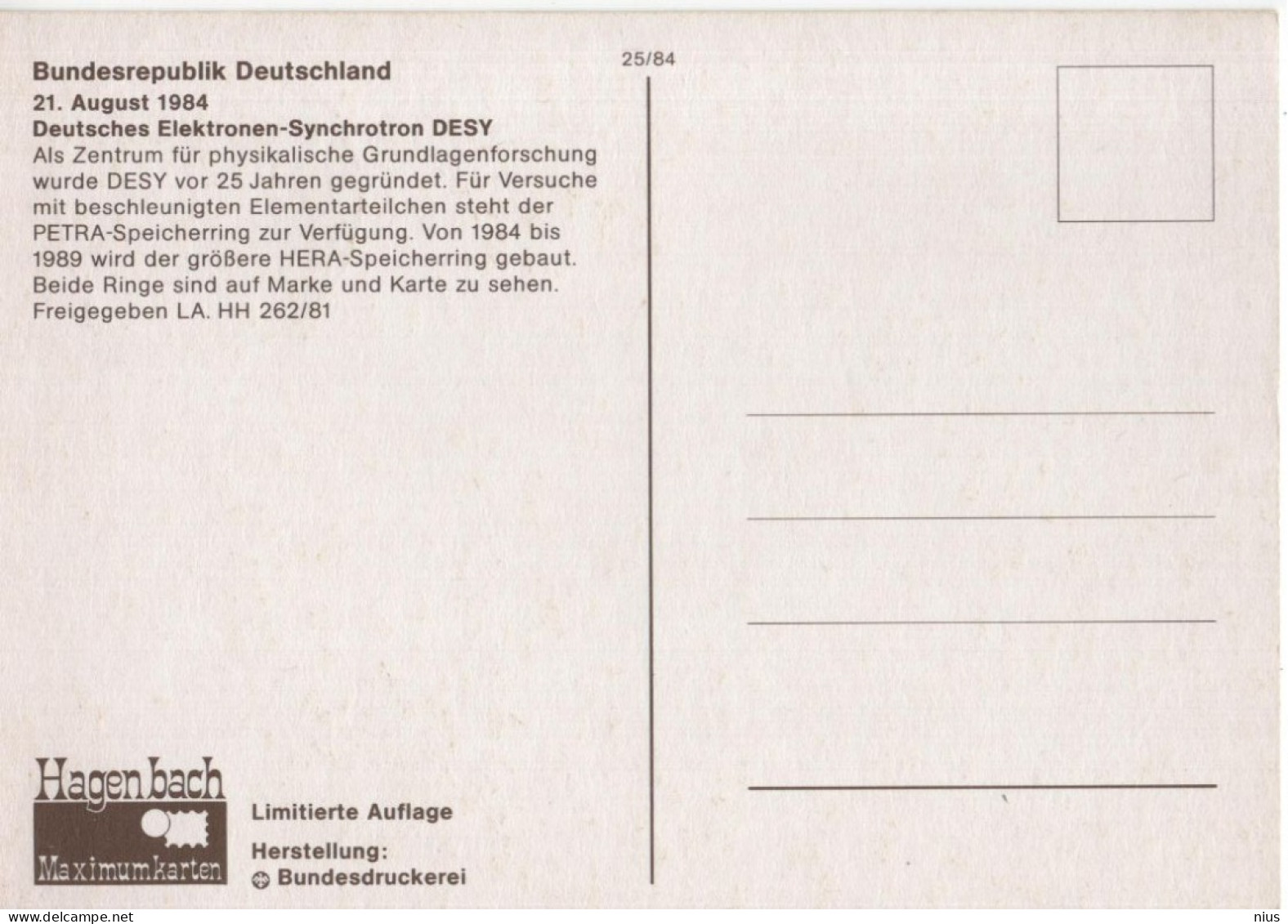 Germany Deutschland 1984 Maximum Card Sciences, 25 Jahre Deutsches Elektronen-Synchrotron DESY Hamburg, Canceled In Bonn - 1981-2000