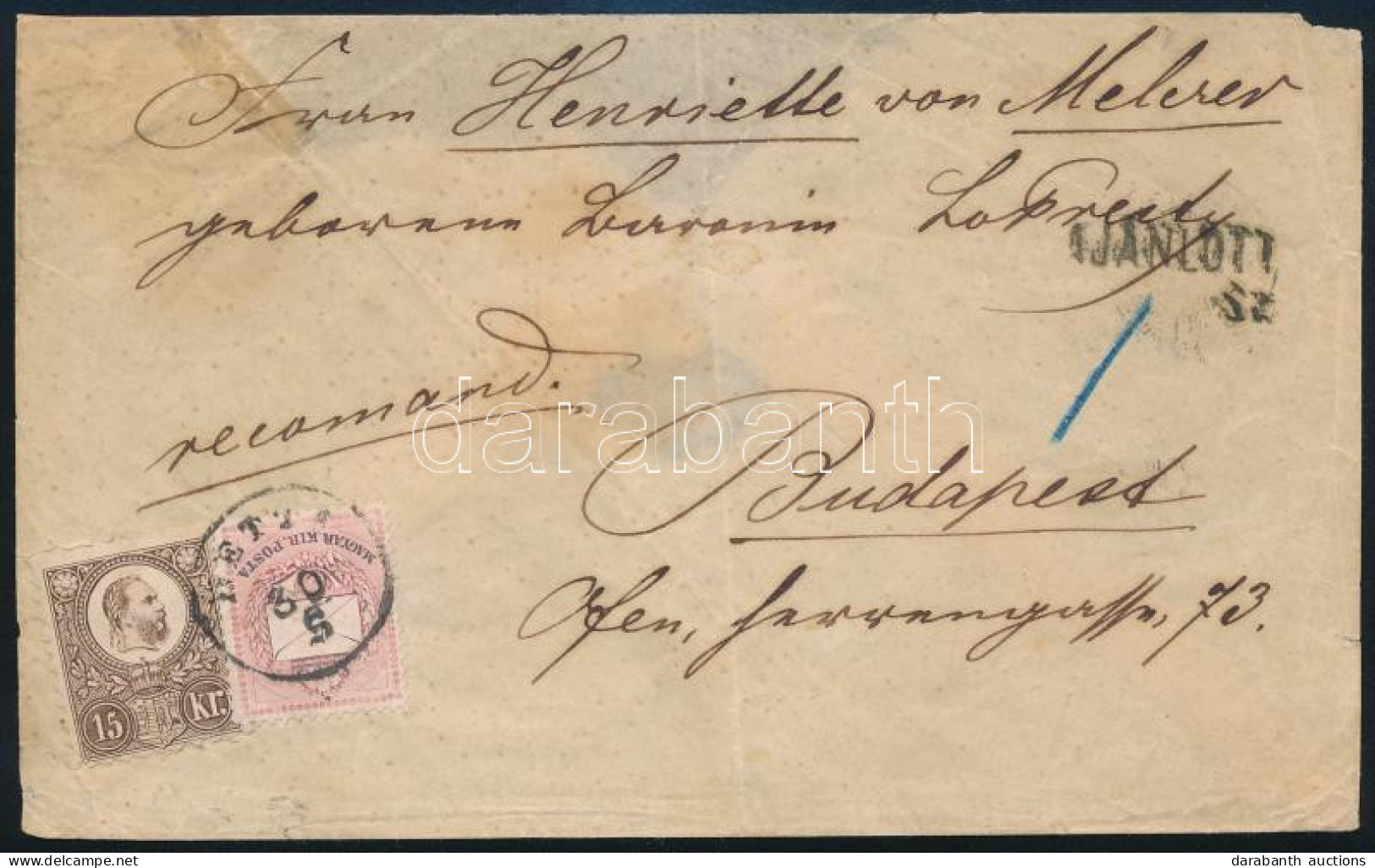 1875 Ajánlott Levél Réznyomat 15kr + Színesszámú 5kr Vegyes Bérmentesítéssel "DETTA" - "BUDAPEST" - Autres & Non Classés