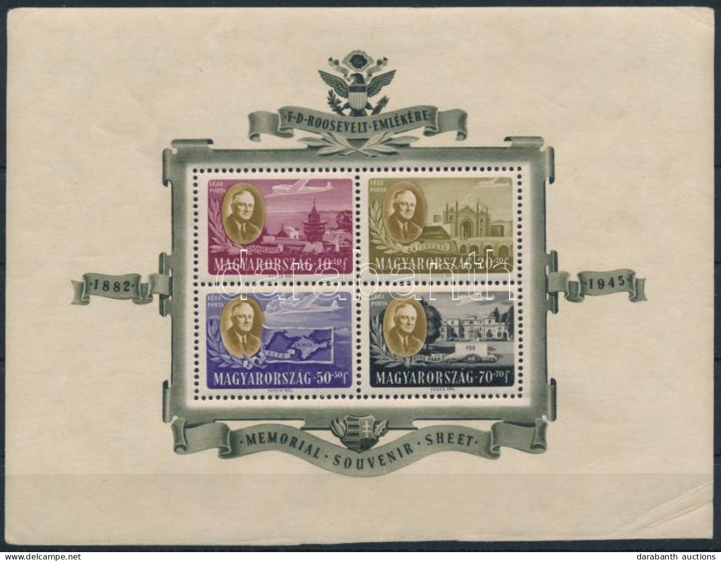 ** 1947 Roosevelt Blokk (30.000) (saroktörések, Ráncok / Folded Corners, Creases) - Other & Unclassified