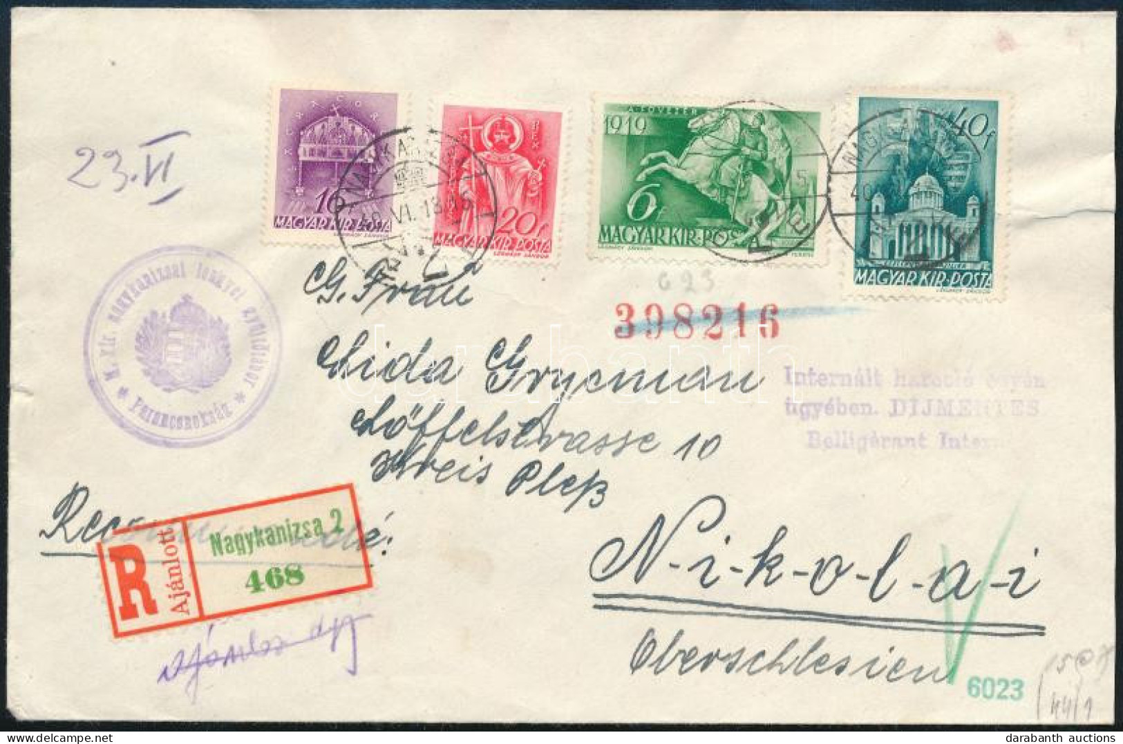 1940 Ajánlott Cenzúrázott Levél Németországba Küldve "M. Kir. Nagykanizsai Lengyel Gyűjtőtábor / Parancsnokság" + "Inter - Autres & Non Classés